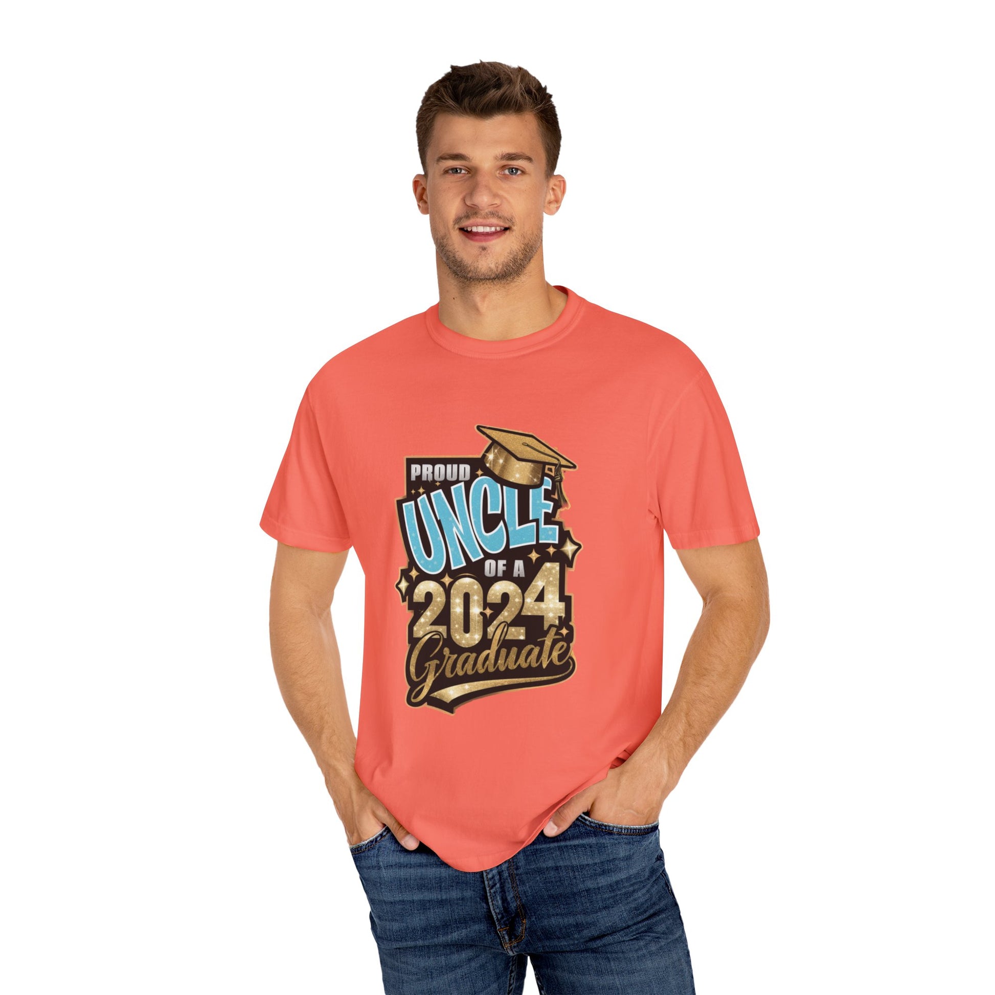 Proud Uncle of a 2024 Graduate Unisex Garment-dyed T-shirt Cotton Funny Humorous Graphic Soft Premium Unisex Men Women Bright Salmon T-shirt Birthday Gift-33