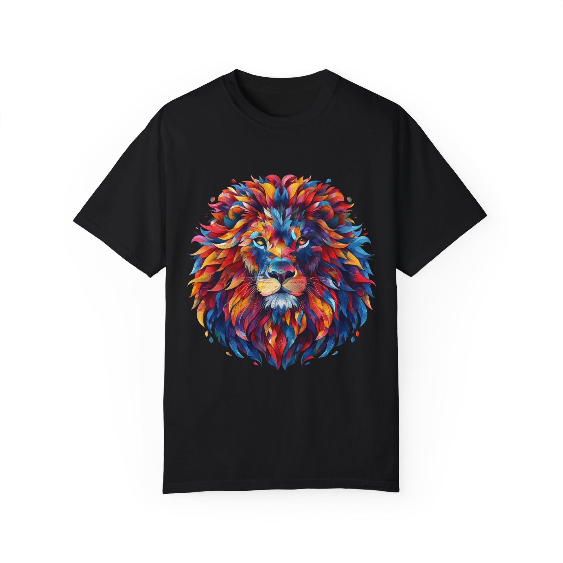 Lion Head Cool Graphic Design Novelty Unisex Garment-dyed T-shirt Cotton Funny Humorous Graphic Soft Premium Unisex Men Women Black T-shirt Birthday Gift-1