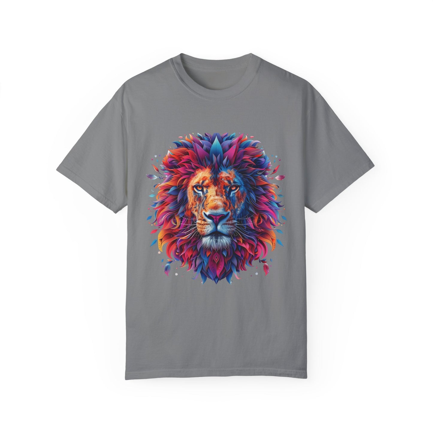 Lion Head Cool Graphic Design Novelty Unisex Garment-dyed T-shirt Cotton Funny Humorous Graphic Soft Premium Unisex Men Women Grey T-shirt Birthday Gift-9