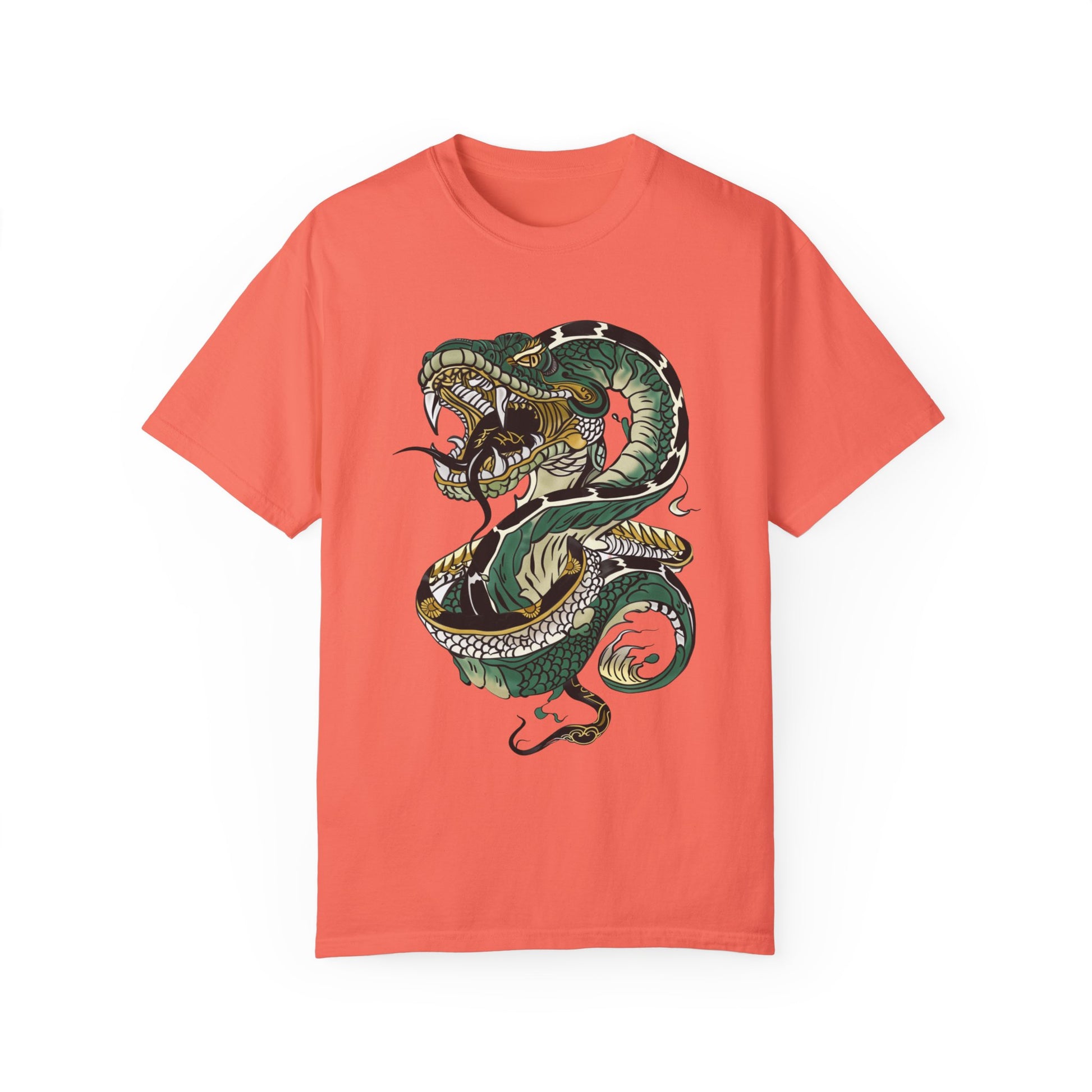 Irezumi Art King Cobra Snake Japanese Tattoo Style Graphic Unisex Garment-dyed T-shirt Cotton Funny Humorous Graphic Soft Premium Unisex Men Women Bright Salmon T-shirt Birthday Gift-6