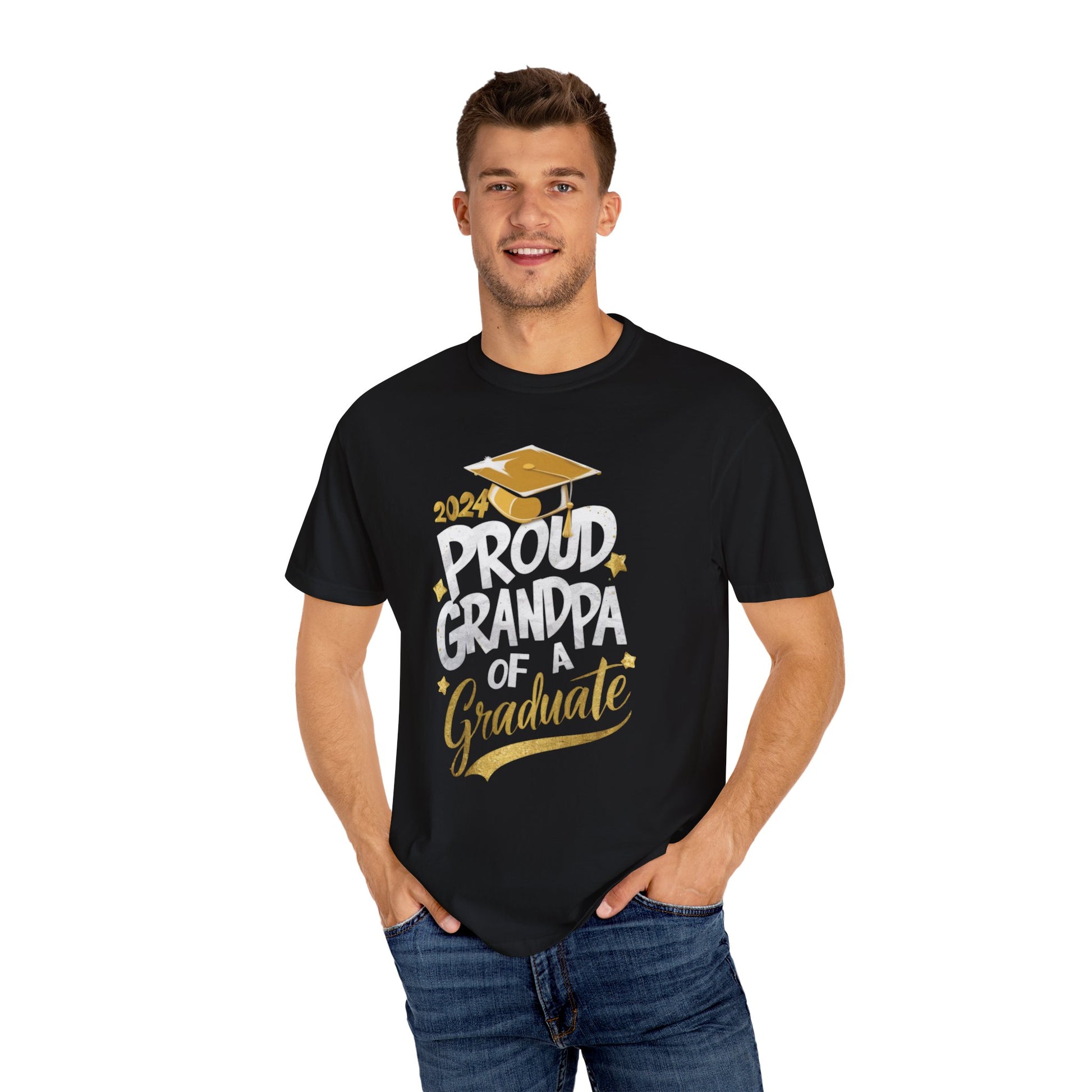 Proud Grandpa of a 2024 Graduate Unisex Garment-dyed T-shirt Cotton Funny Humorous Graphic Soft Premium Unisex Men Women Black T-shirt Birthday Gift-18