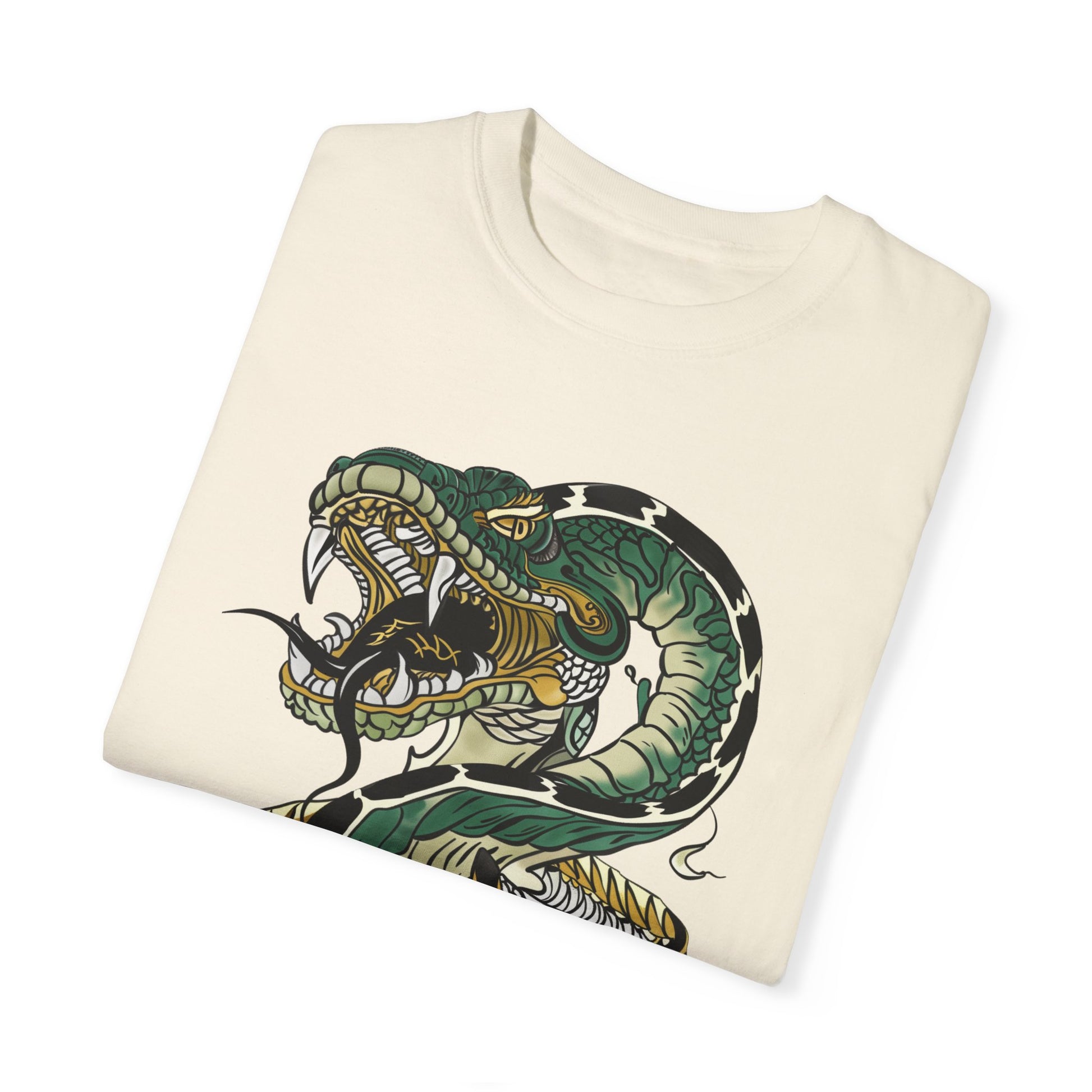 Irezumi Art King Cobra Snake Japanese Tattoo Style Graphic Unisex Garment-dyed T-shirt Cotton Funny Humorous Graphic Soft Premium Unisex Men Women Ivory T-shirt Birthday Gift-44