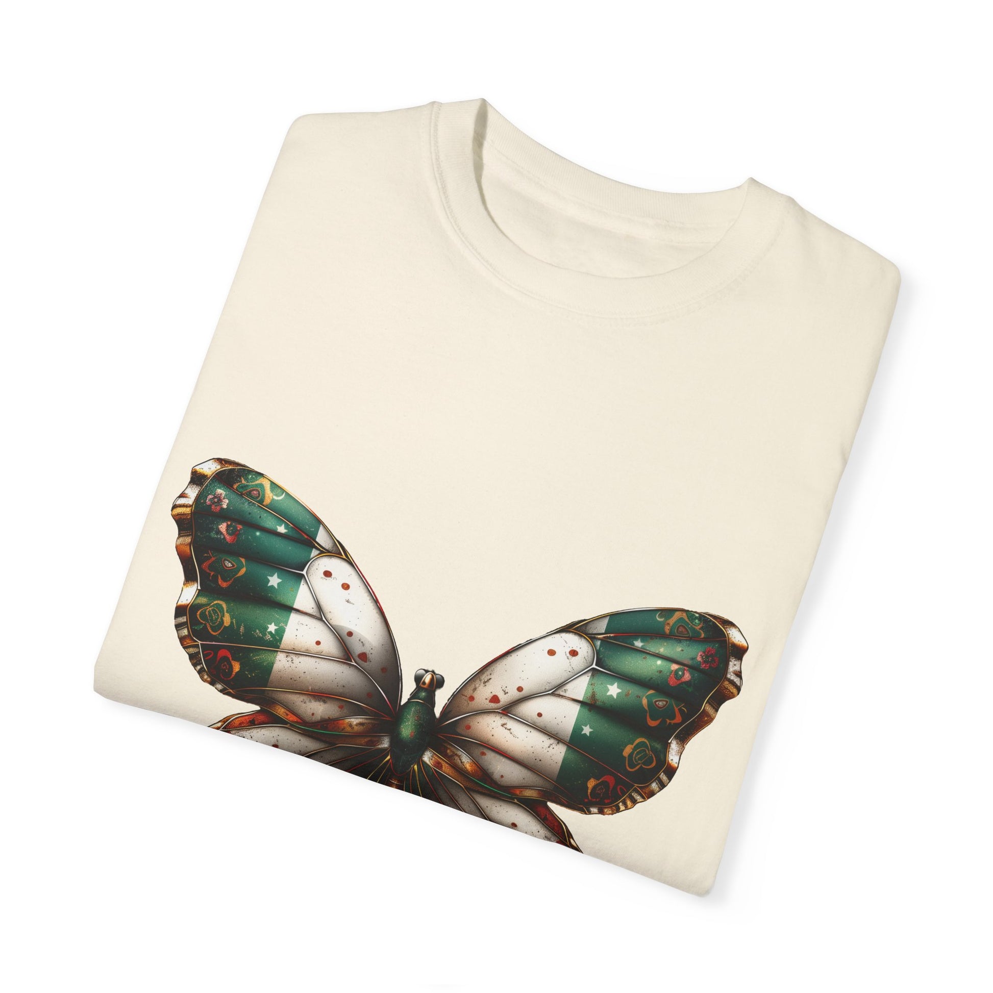 Mexican Pride Flag Butterfly Graphic Unisex Garment Dyed T-shirt Cotton Funny Humorous Graphic Soft Premium Unisex Men Women Ivory T-shirt Birthday Gift-44