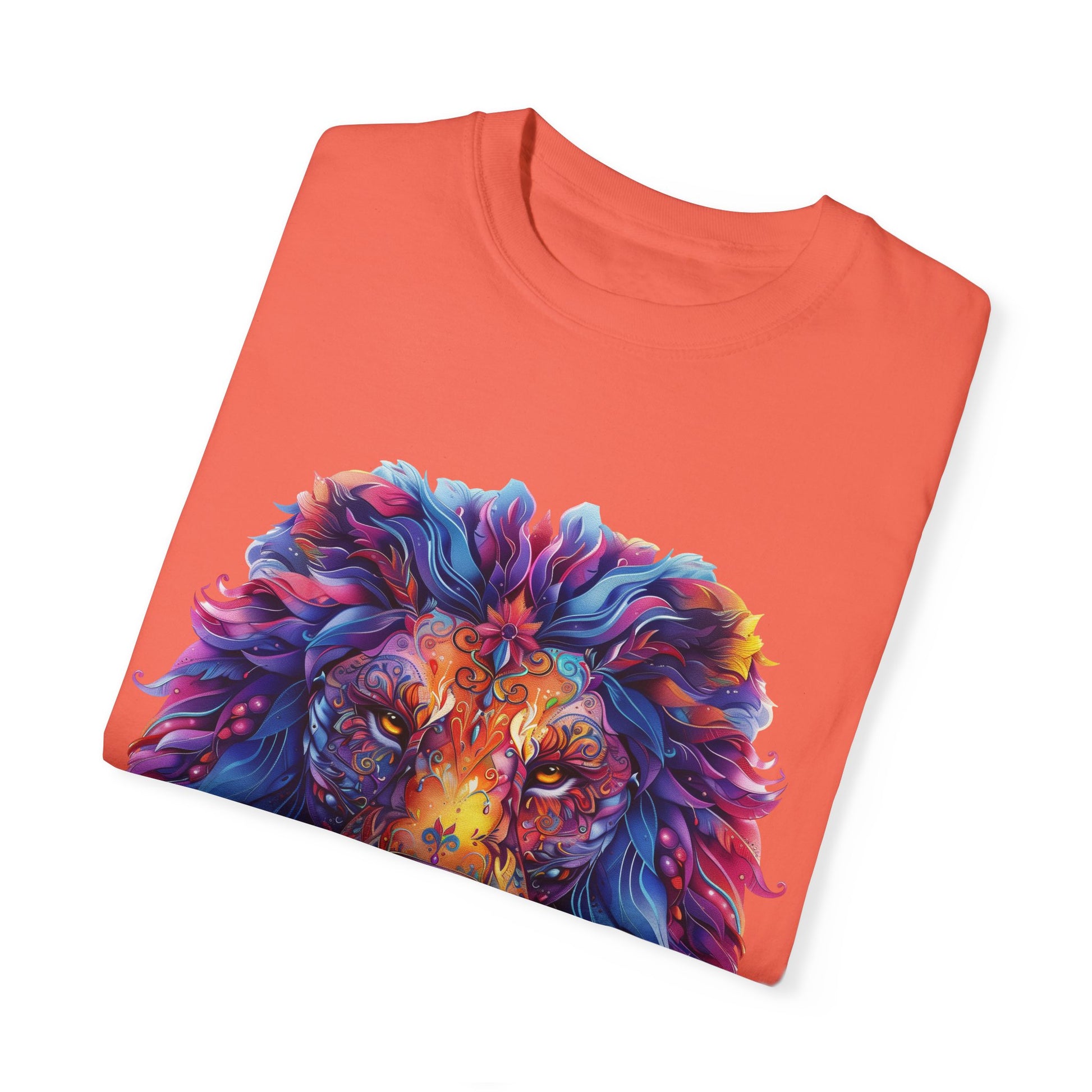 Lion Head Cool Graphic Design Novelty Unisex Garment-dyed T-shirt Cotton Funny Humorous Graphic Soft Premium Unisex Men Women Bright Salmon T-shirt Birthday Gift-32