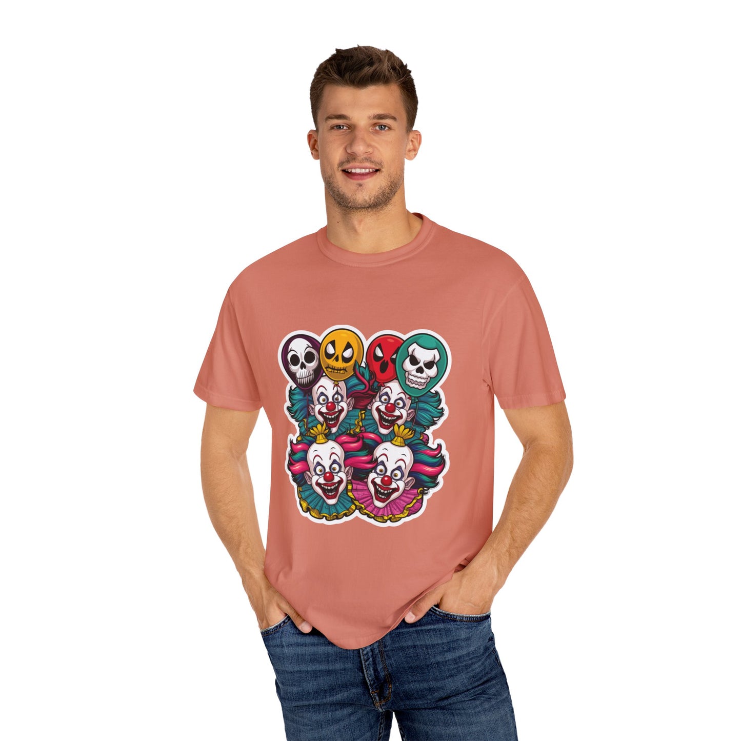 Funny Horror Scary Clown Face Urban Sarcastic Graphic Unisex Garment Dyed T-shirt Cotton Funny Humorous Graphic Soft Premium Unisex Men Women Terracotta T-shirt Birthday Gift-57