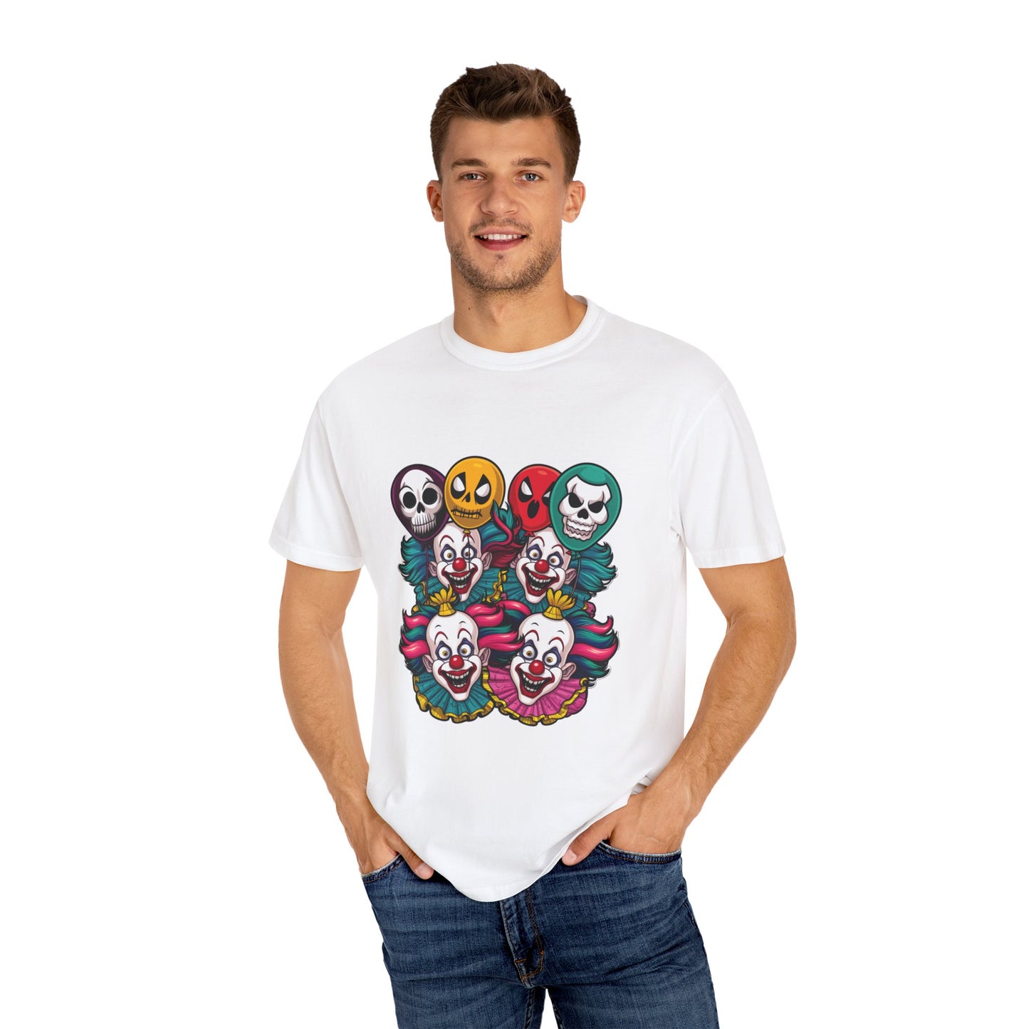 Funny Horror Scary Clown Face Urban Sarcastic Graphic Unisex Garment Dyed T-shirt Cotton Funny Humorous Graphic Soft Premium Unisex Men Women White T-shirt Birthday Gift-24