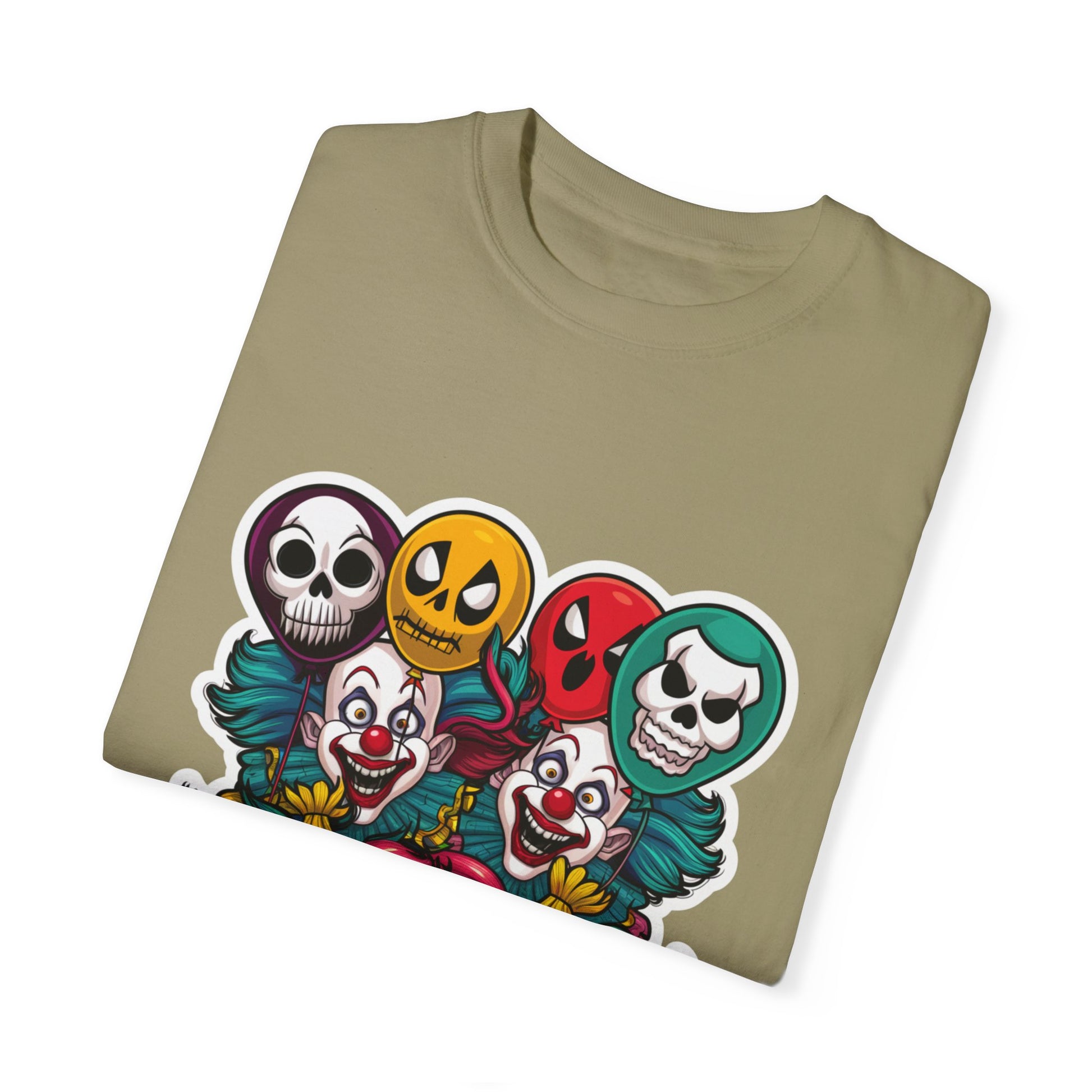 Funny Horror Scary Clown Face Urban Sarcastic Graphic Unisex Garment Dyed T-shirt Cotton Funny Humorous Graphic Soft Premium Unisex Men Women Khaki T-shirt Birthday Gift-47