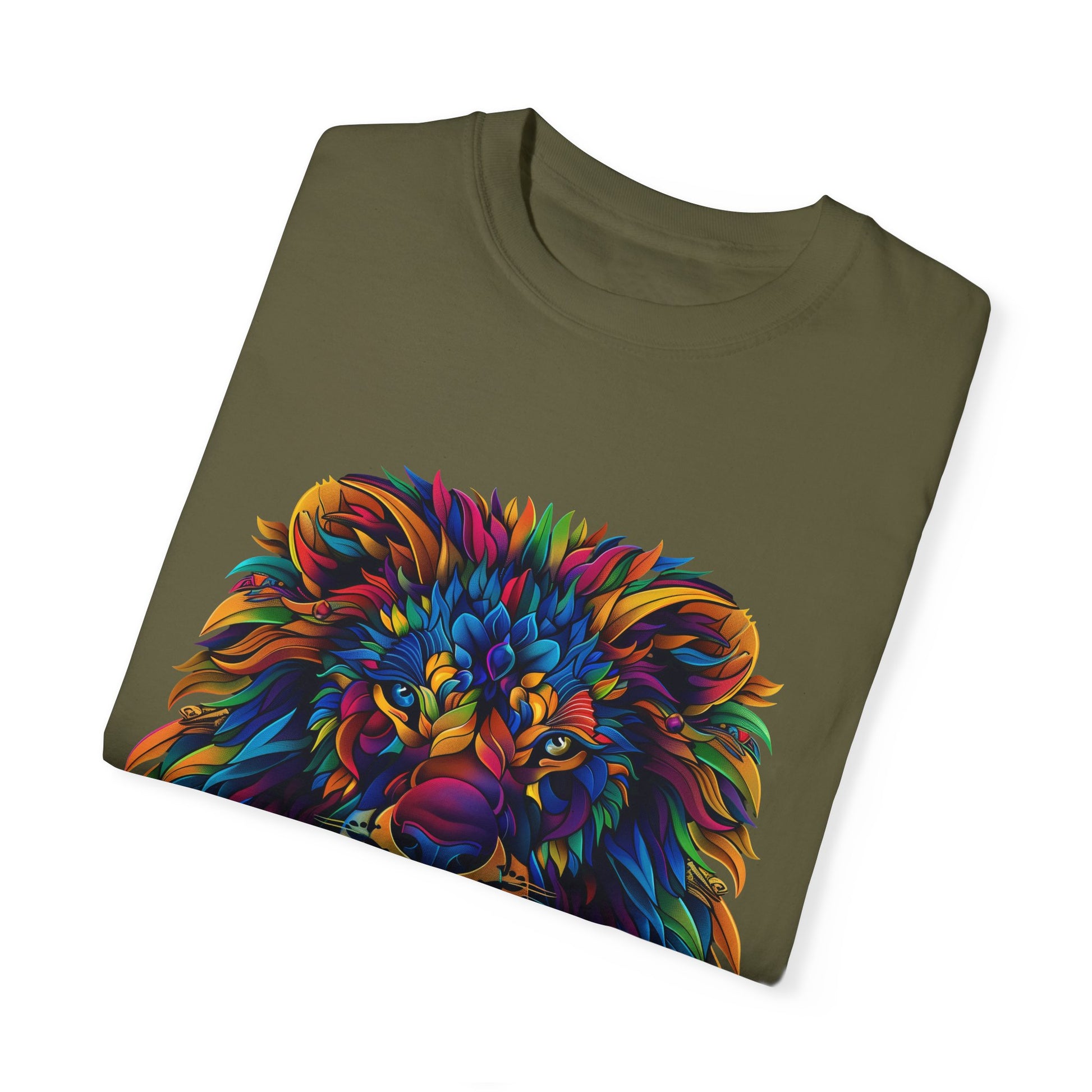 Lion Head Cool Graphic Design Novelty Unisex Garment-dyed T-shirt Cotton Funny Humorous Graphic Soft Premium Unisex Men Women Sage T-shirt Birthday Gift-53
