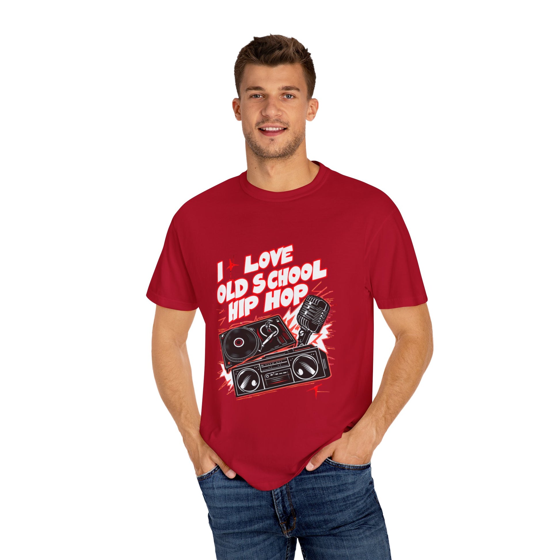 I Love Old School Hip Hop Graphic Unisex Garment-dyed T-shirt Cotton Funny Humorous Graphic Soft Premium Unisex Men Women Red T-shirt Birthday Gift-21