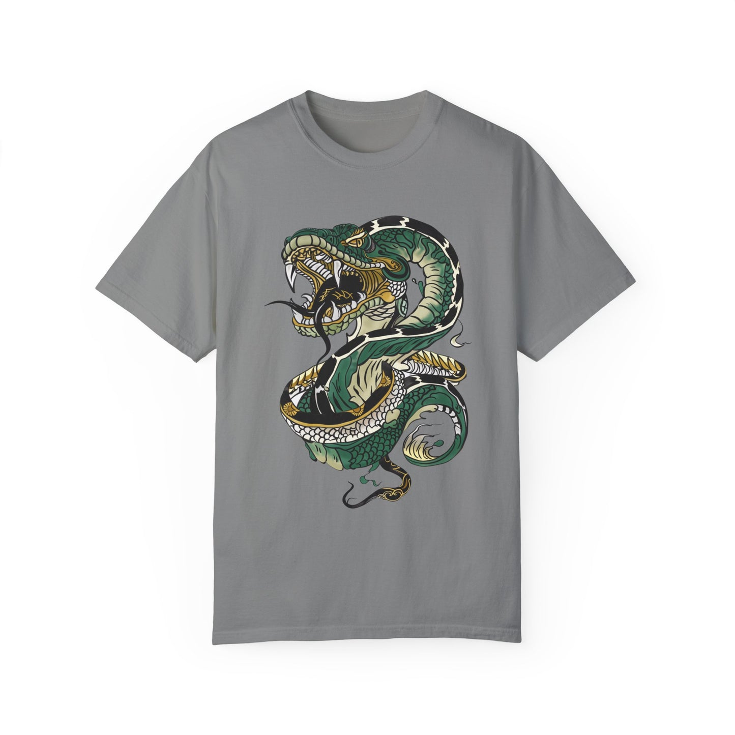 Irezumi Art King Cobra Snake Japanese Tattoo Style Graphic Unisex Garment-dyed T-shirt Cotton Funny Humorous Graphic Soft Premium Unisex Men Women Granite T-shirt Birthday Gift-4