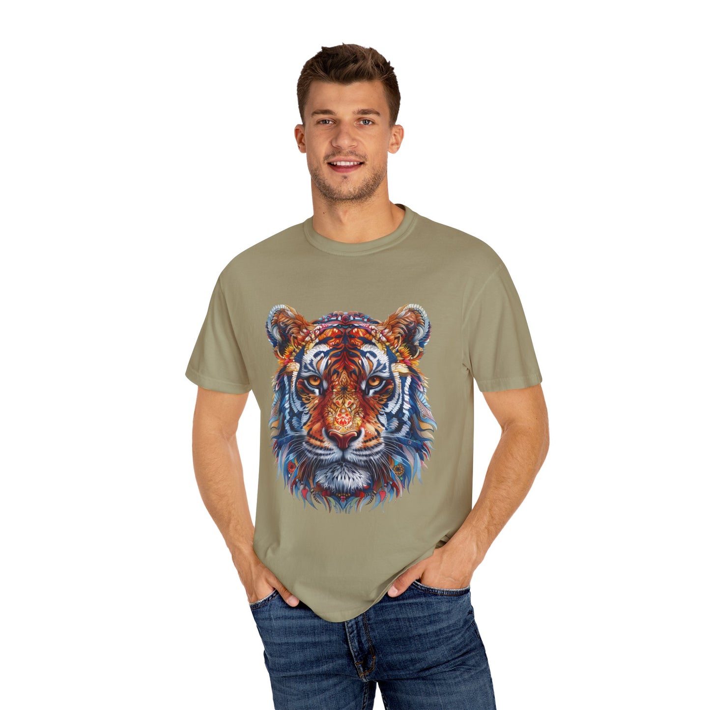 Lion Head Cool Graphic Design Novelty Unisex Garment-dyed T-shirt Cotton Funny Humorous Graphic Soft Premium Unisex Men Women Khaki T-shirt Birthday Gift-48