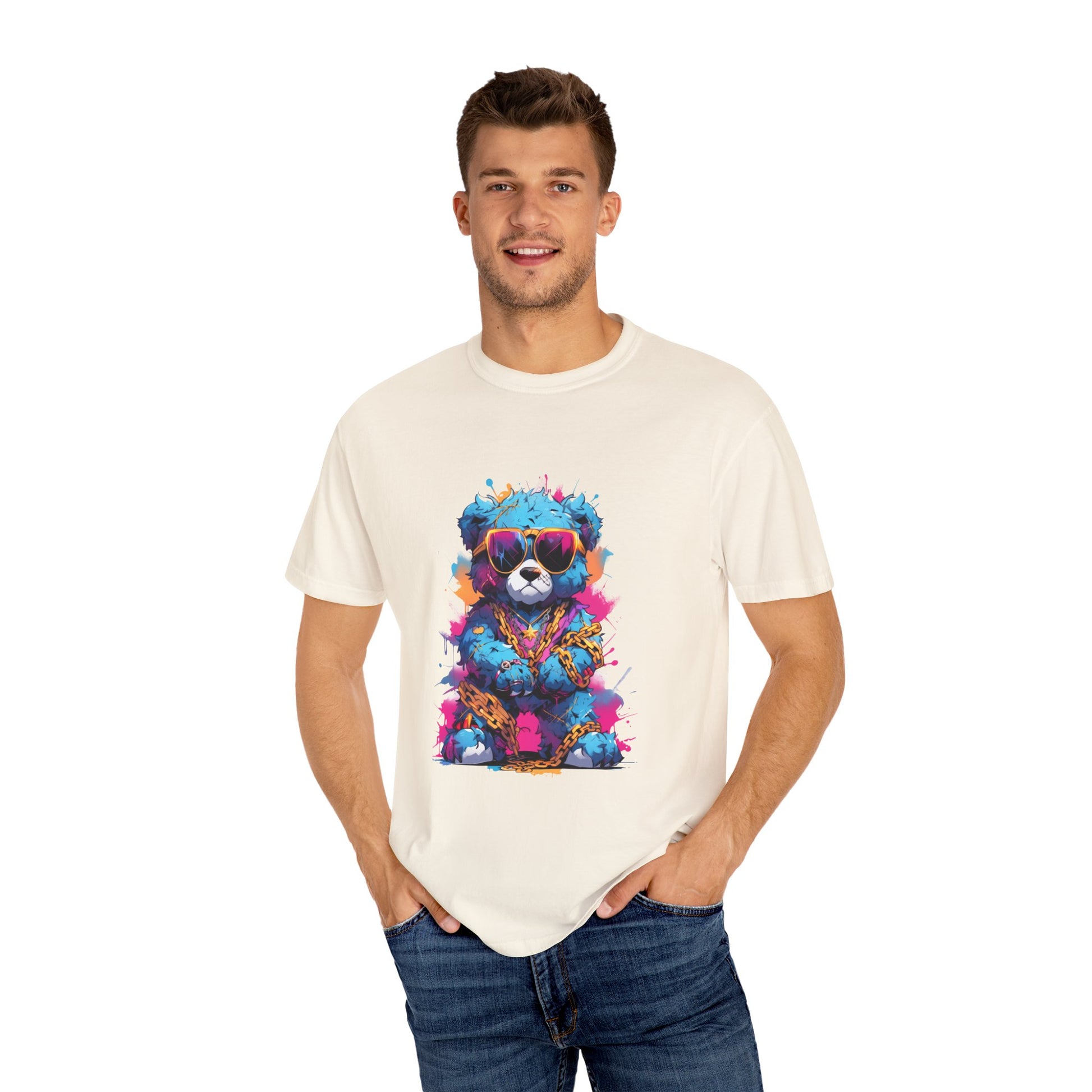 Hip Hop Teddy Bear Graphic Unisex Garment-dyed T-shirt Cotton Funny Humorous Graphic Soft Premium Unisex Men Women Ivory T-shirt Birthday Gift-45