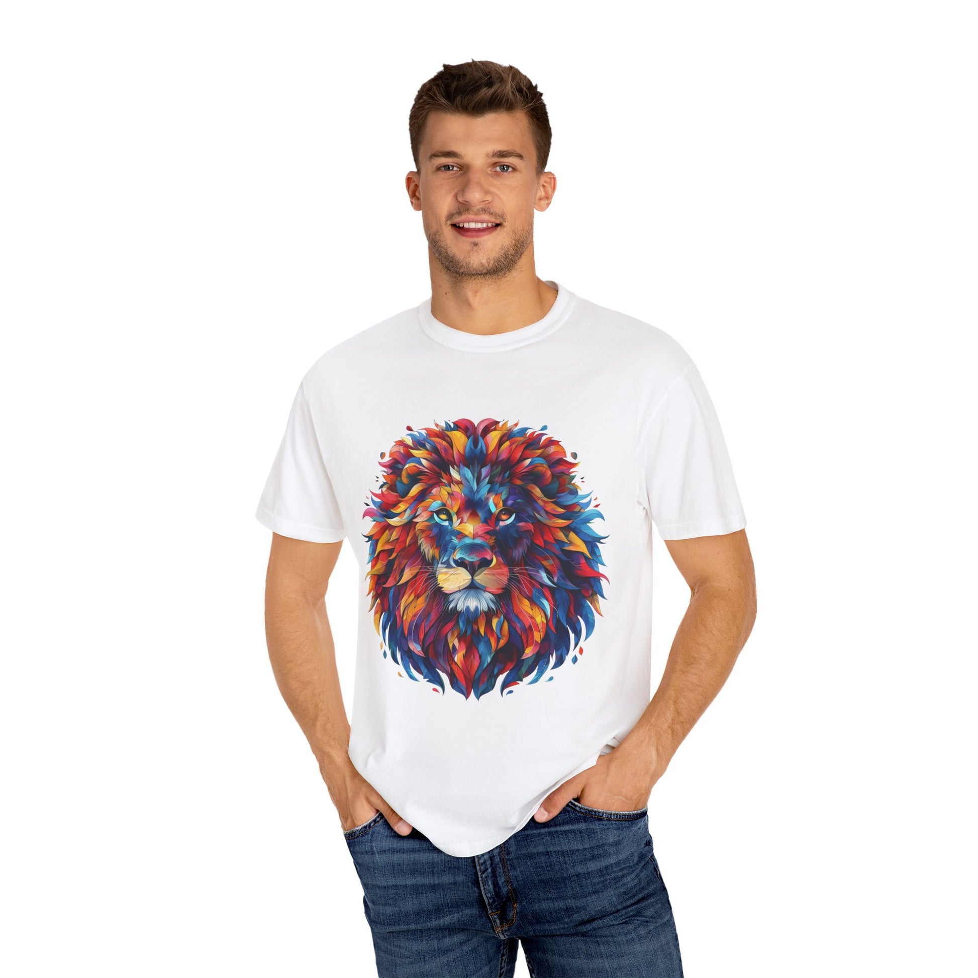 Lion Head Cool Graphic Design Novelty Unisex Garment-dyed T-shirt Cotton Funny Humorous Graphic Soft Premium Unisex Men Women White T-shirt Birthday Gift-24
