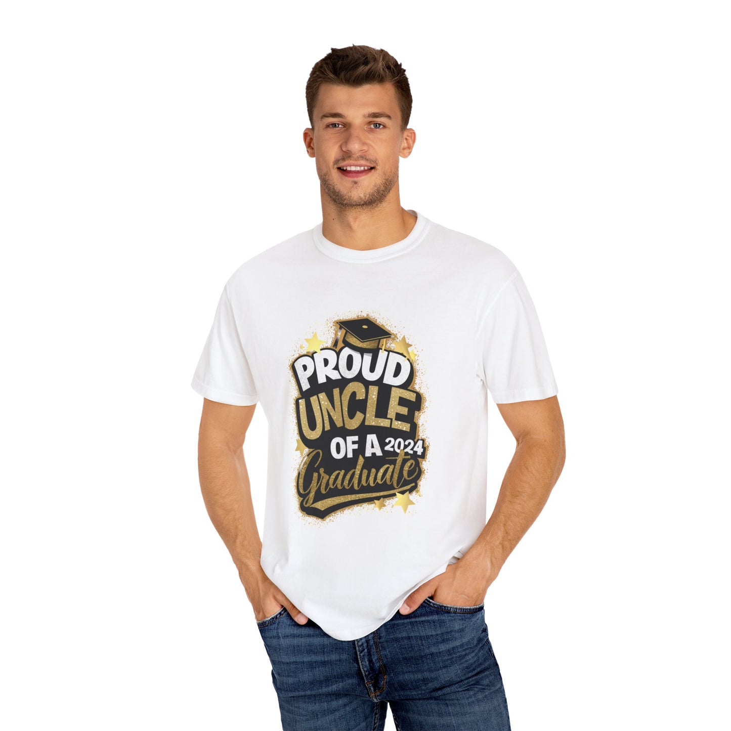 Proud Uncle of a 2024 Graduate Unisex Garment-dyed T-shirt Cotton Funny Humorous Graphic Soft Premium Unisex Men Women White T-shirt Birthday Gift-24