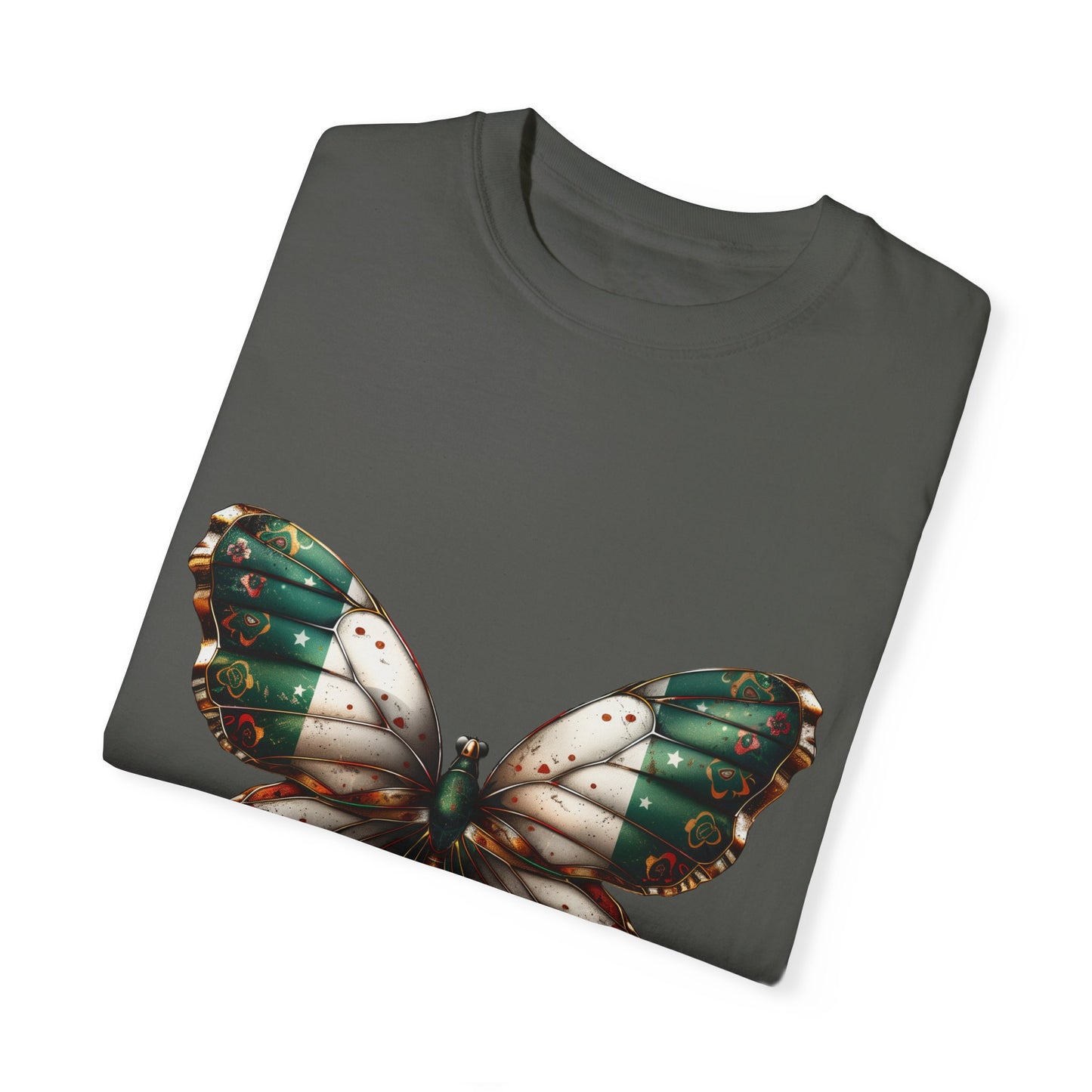 Mexican Pride Flag Butterfly Graphic Unisex Garment Dyed T-shirt Cotton Funny Humorous Graphic Soft Premium Unisex Men Women Pepper T-shirt Birthday Gift-50