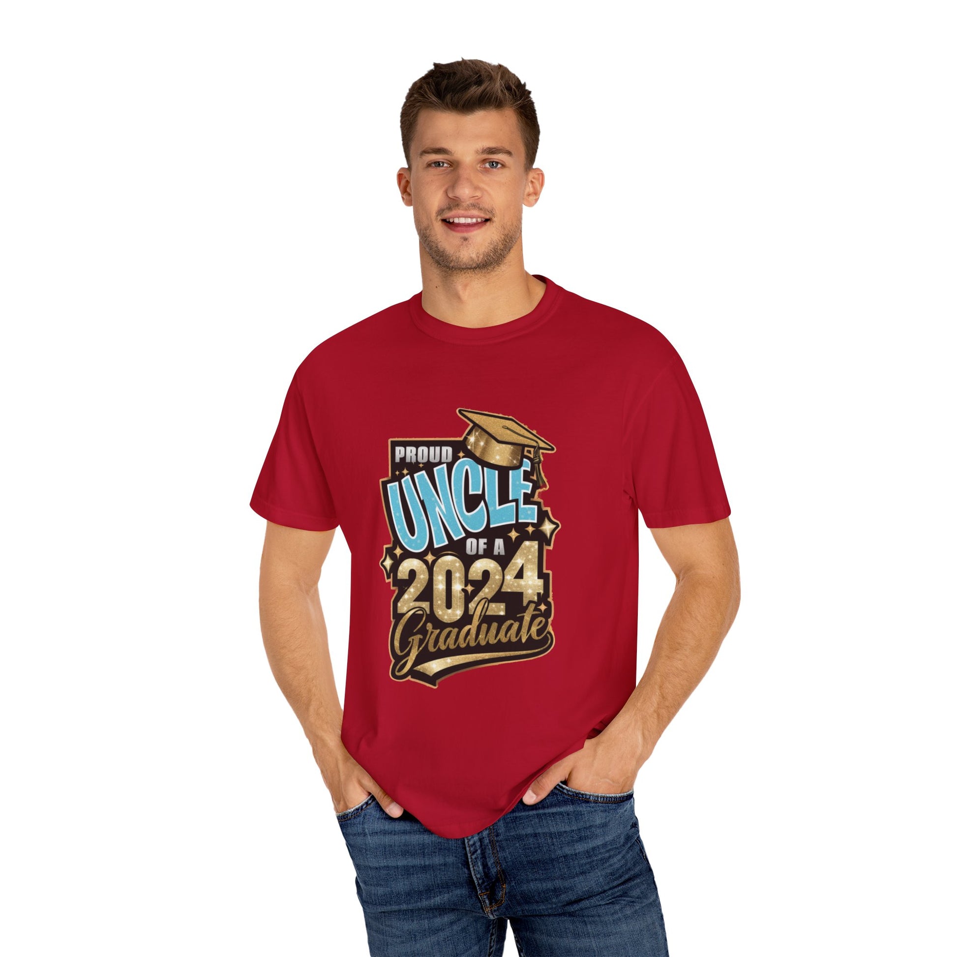 Proud Uncle of a 2024 Graduate Unisex Garment-dyed T-shirt Cotton Funny Humorous Graphic Soft Premium Unisex Men Women Red T-shirt Birthday Gift-21