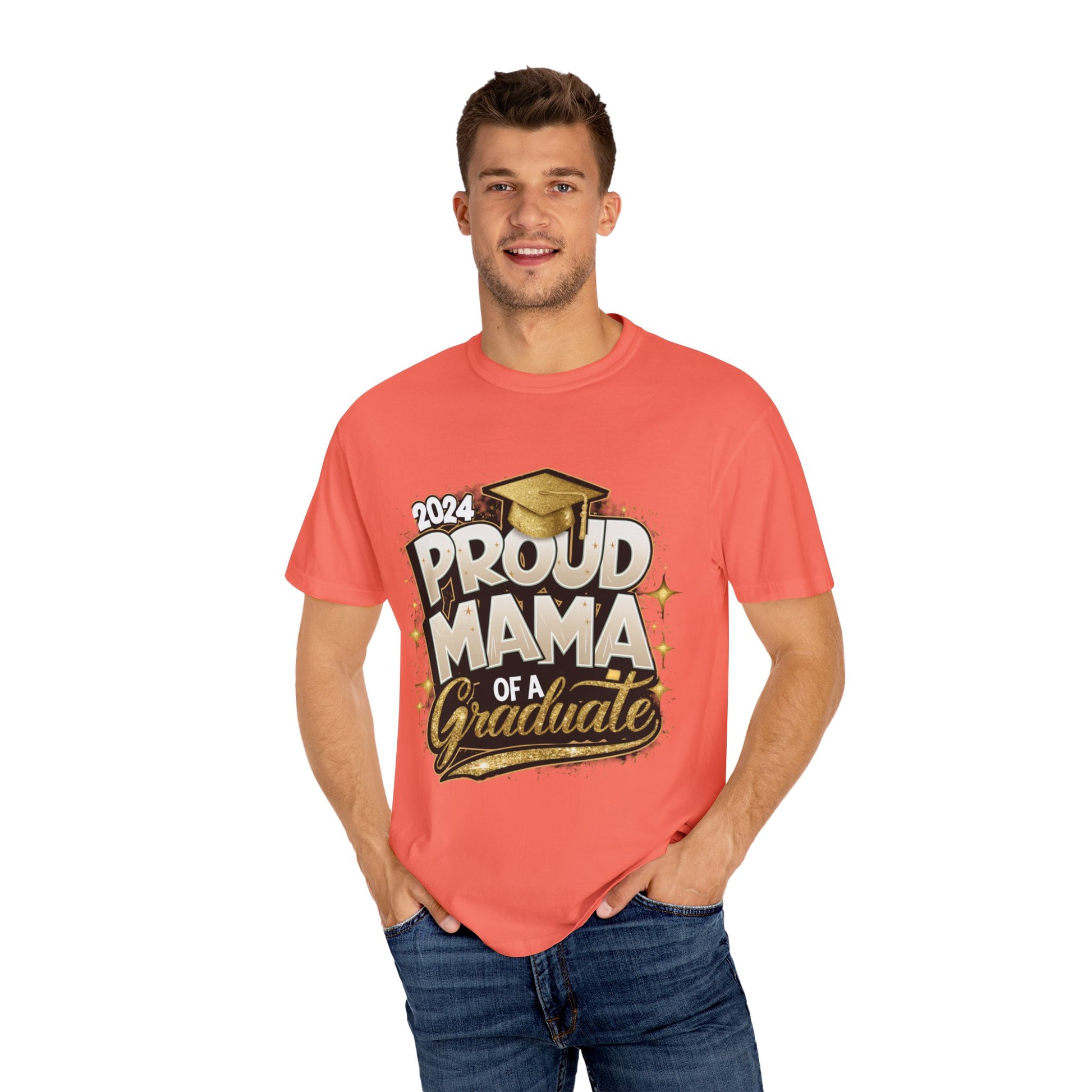 Proud Mama of a 2024 Graduate Unisex Garment-dyed T-shirt Cotton Funny Humorous Graphic Soft Premium Unisex Men Women Bright Salmon T-shirt Birthday Gift-33