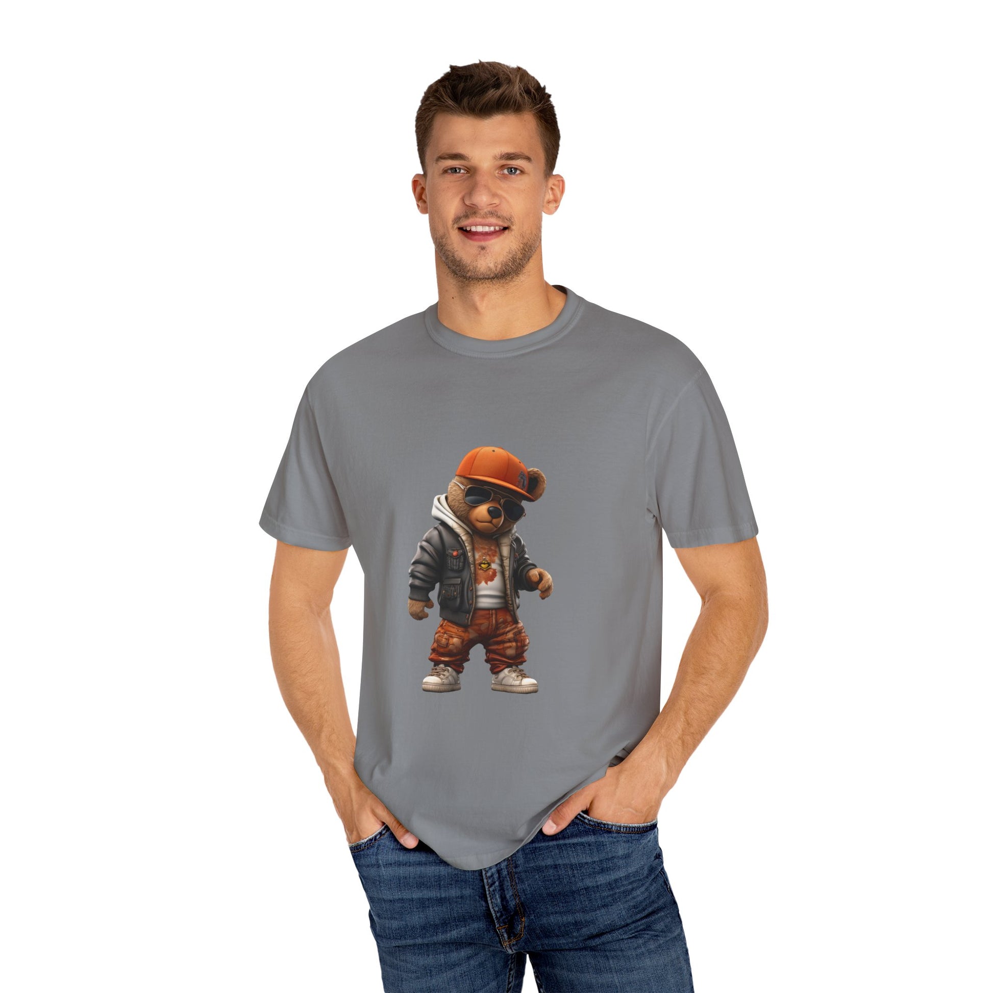 Hip Hop Teddy Bear Graphic Unisex Garment-dyed T-shirt Cotton Funny Humorous Graphic Soft Premium Unisex Men Women Grey T-shirt Birthday Gift-42