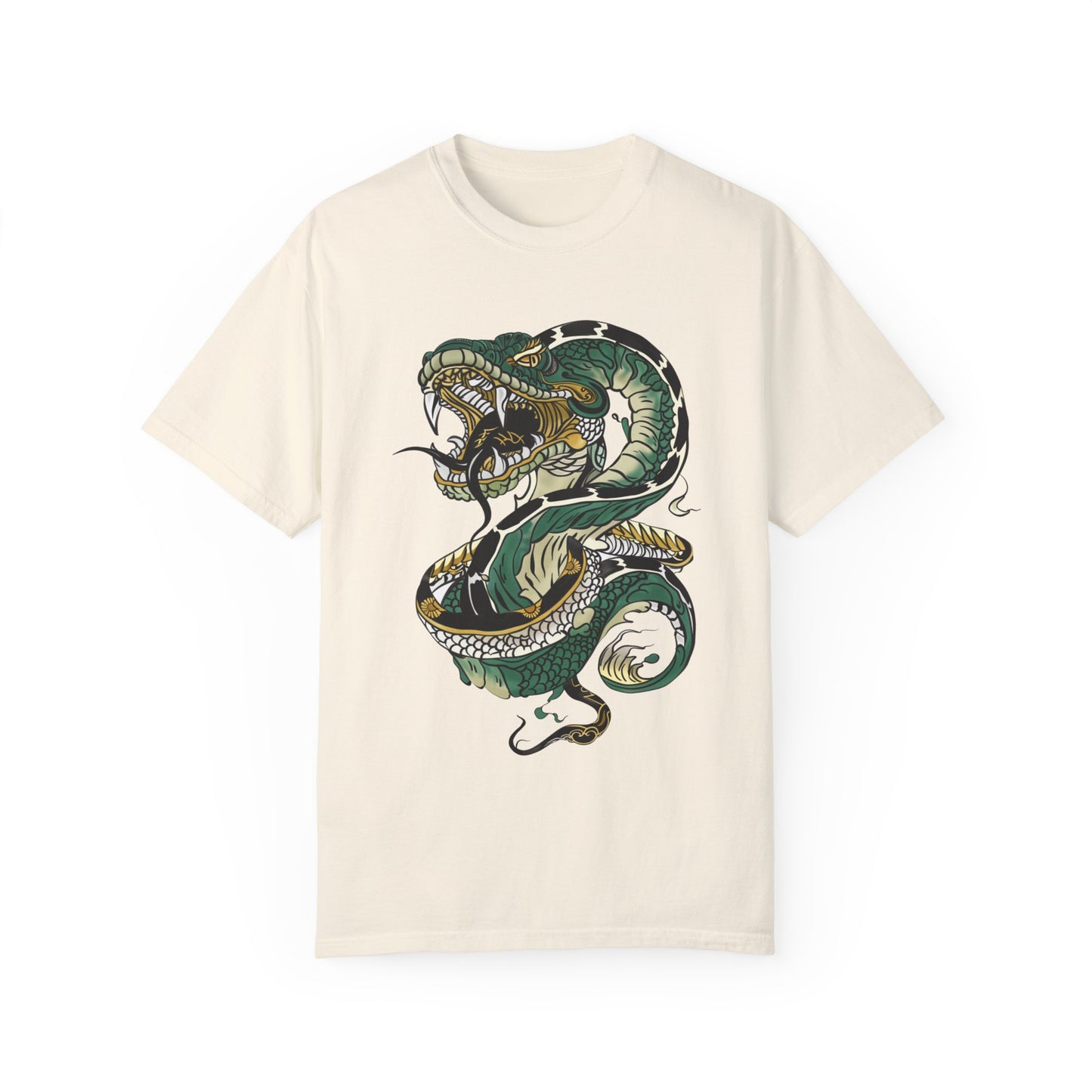 Irezumi Art King Cobra Snake Japanese Tattoo Style Graphic Unisex Garment-dyed T-shirt Cotton Funny Humorous Graphic Soft Premium Unisex Men Women Ivory T-shirt Birthday Gift-10