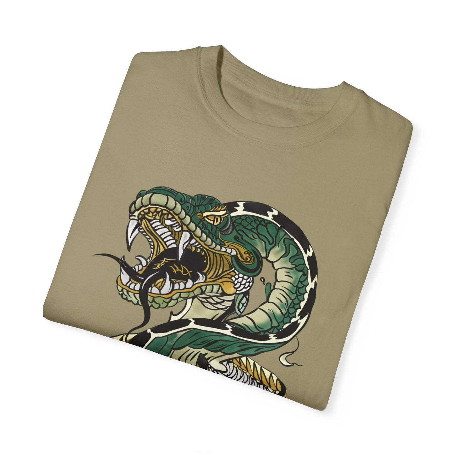 Irezumi Art King Cobra Snake Japanese Tattoo Style Graphic Unisex Garment-dyed T-shirt Cotton Funny Humorous Graphic Soft Premium Unisex Men Women Khaki T-shirt Birthday Gift-47