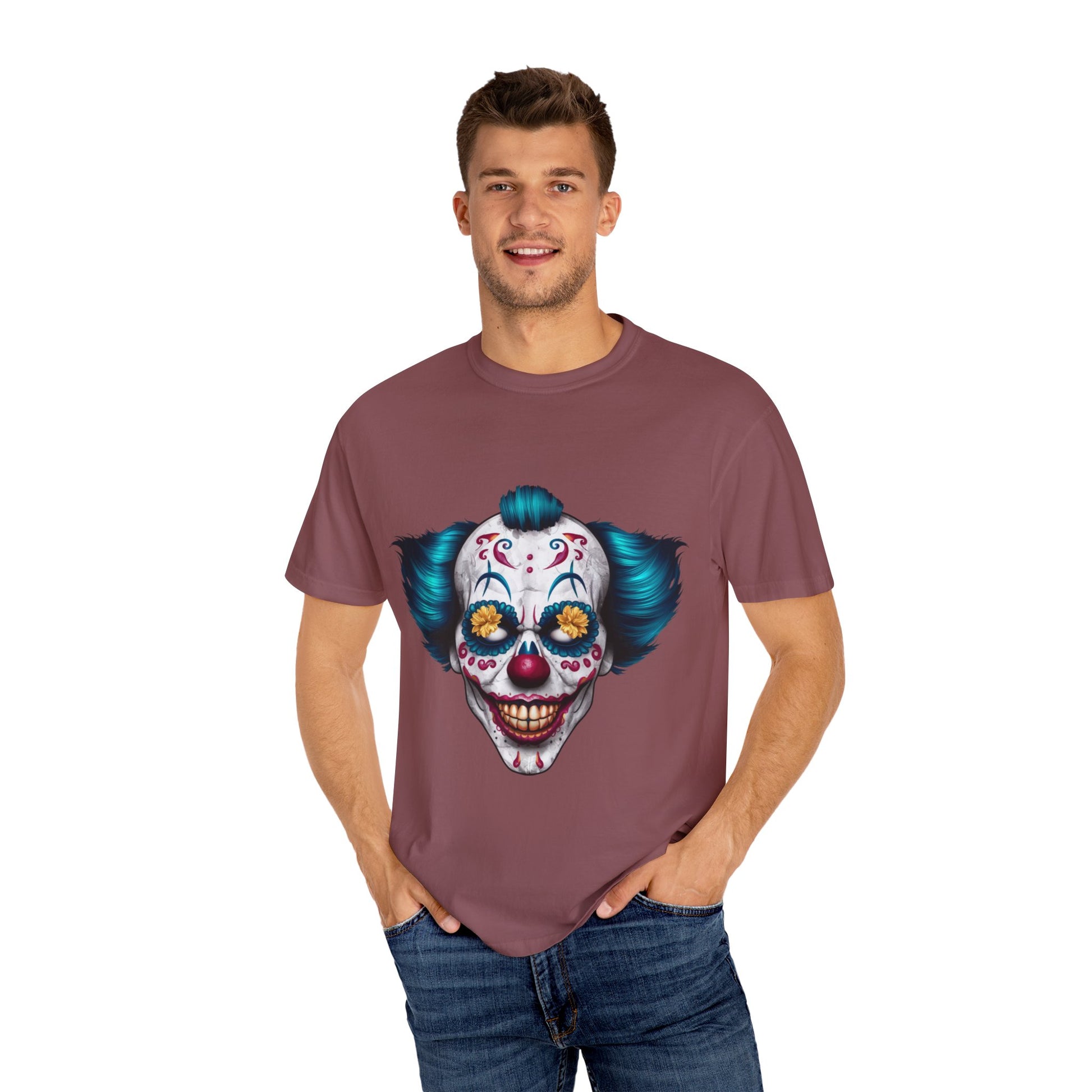 Funny Horror Scary Clown Face Urban Sarcastic Graphic Unisex Garment Dyed T-shirt Cotton Funny Humorous Graphic Soft Premium Unisex Men Women Brick T-shirt Birthday Gift-30