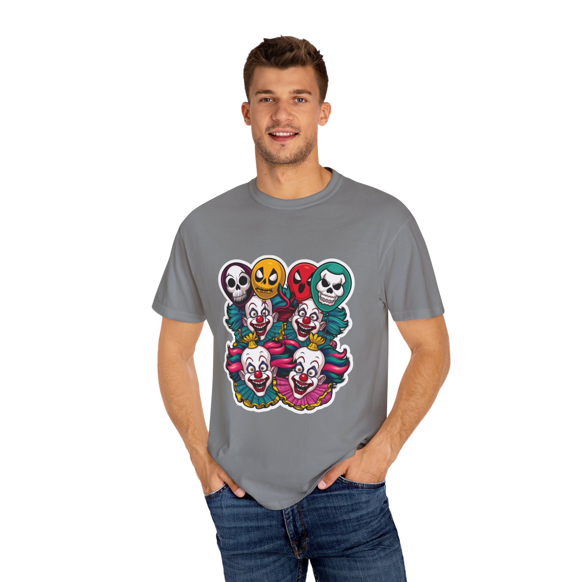 Funny Horror Scary Clown Face Urban Sarcastic Graphic Unisex Garment Dyed T-shirt Cotton Funny Humorous Graphic Soft Premium Unisex Men Women Grey T-shirt Birthday Gift-42