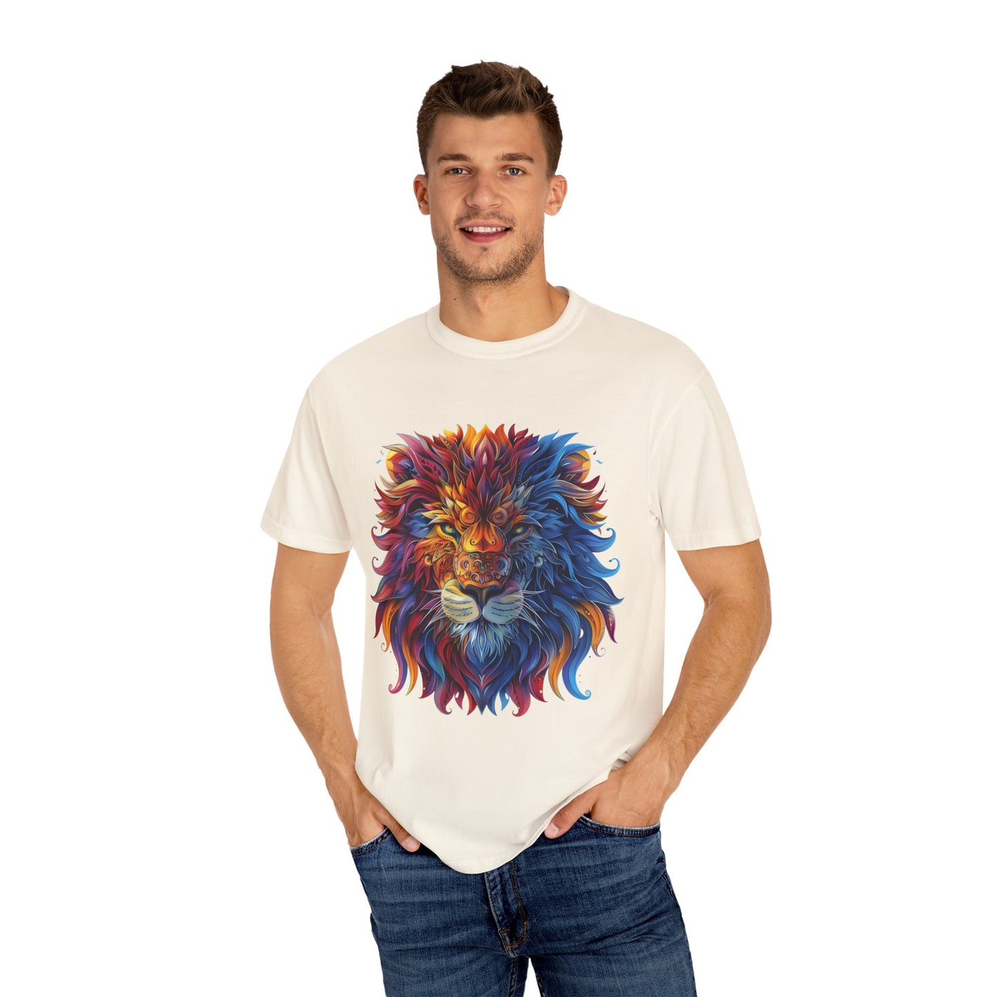 Lion Head Cool Graphic Design Novelty Unisex Garment-dyed T-shirt Cotton Funny Humorous Graphic Soft Premium Unisex Men Women Ivory T-shirt Birthday Gift-45