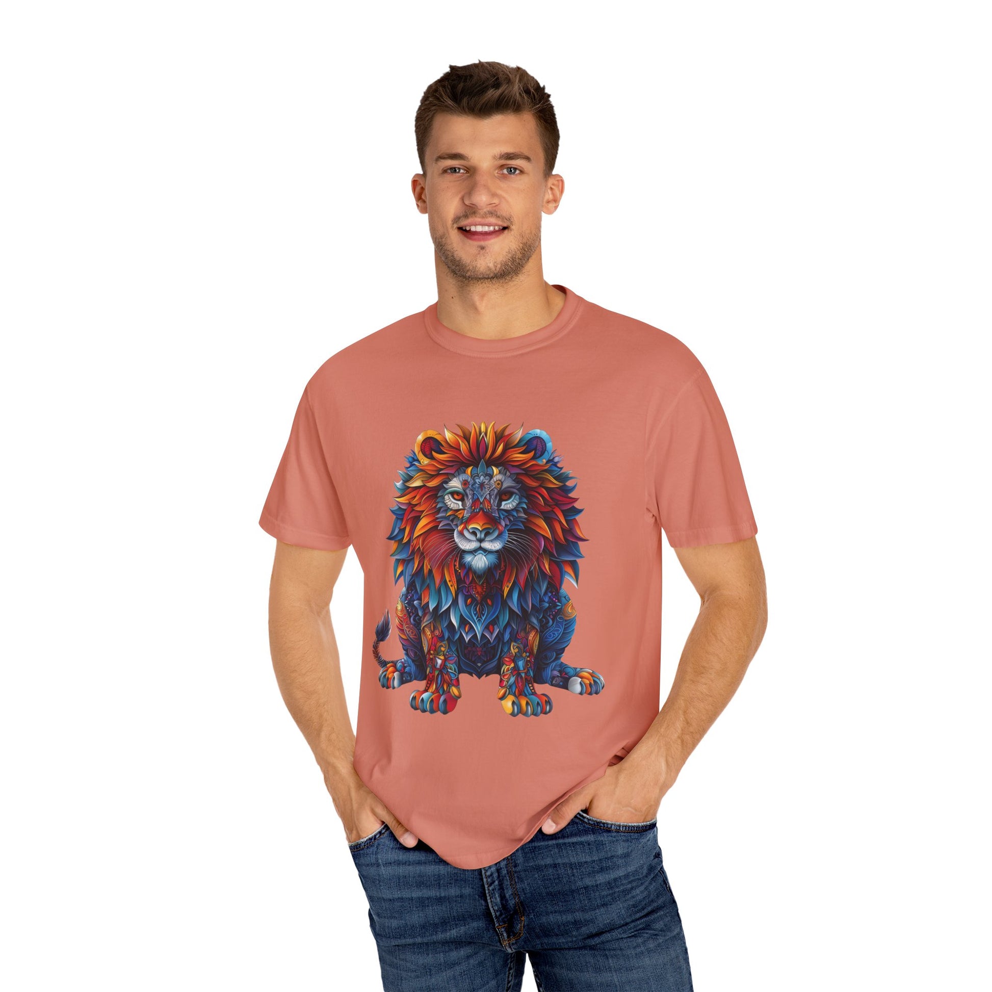 Lion Head Cool Graphic Design Novelty Unisex Garment-dyed T-shirt Cotton Funny Humorous Graphic Soft Premium Unisex Men Women Terracotta T-shirt Birthday Gift-57