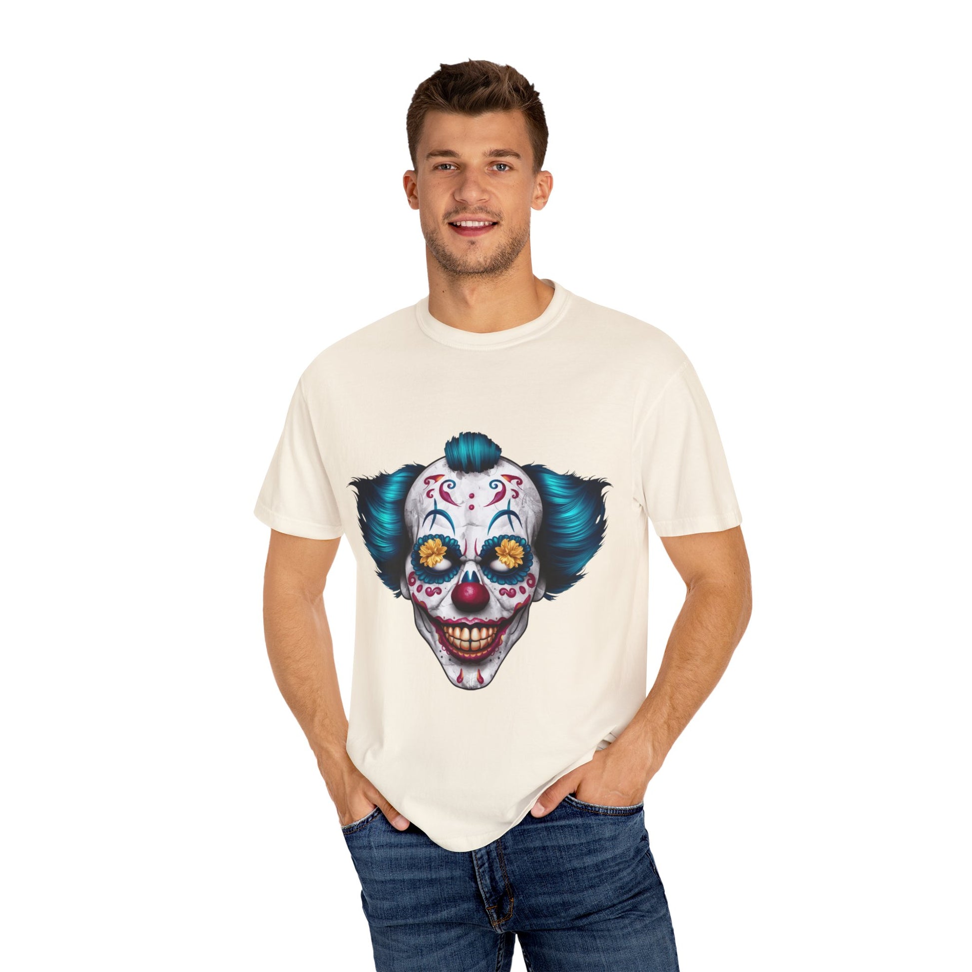 Funny Horror Scary Clown Face Urban Sarcastic Graphic Unisex Garment Dyed T-shirt Cotton Funny Humorous Graphic Soft Premium Unisex Men Women Ivory T-shirt Birthday Gift-45