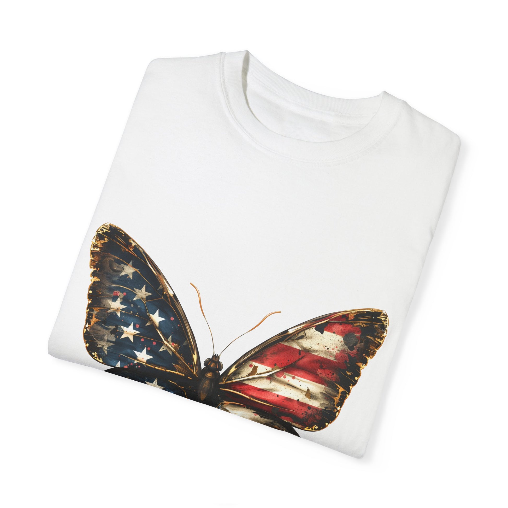 American Flag Butterfly Graphic Unisex Garment Dyed T-shirt Cotton Funny Humorous Graphic Soft Premium Unisex Men Women White T-shirt Birthday Gift-23