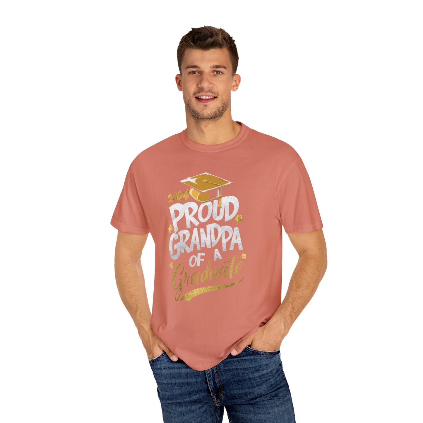 Proud Grandpa of a 2024 Graduate Unisex Garment-dyed T-shirt Cotton Funny Humorous Graphic Soft Premium Unisex Men Women Terracotta T-shirt Birthday Gift-57