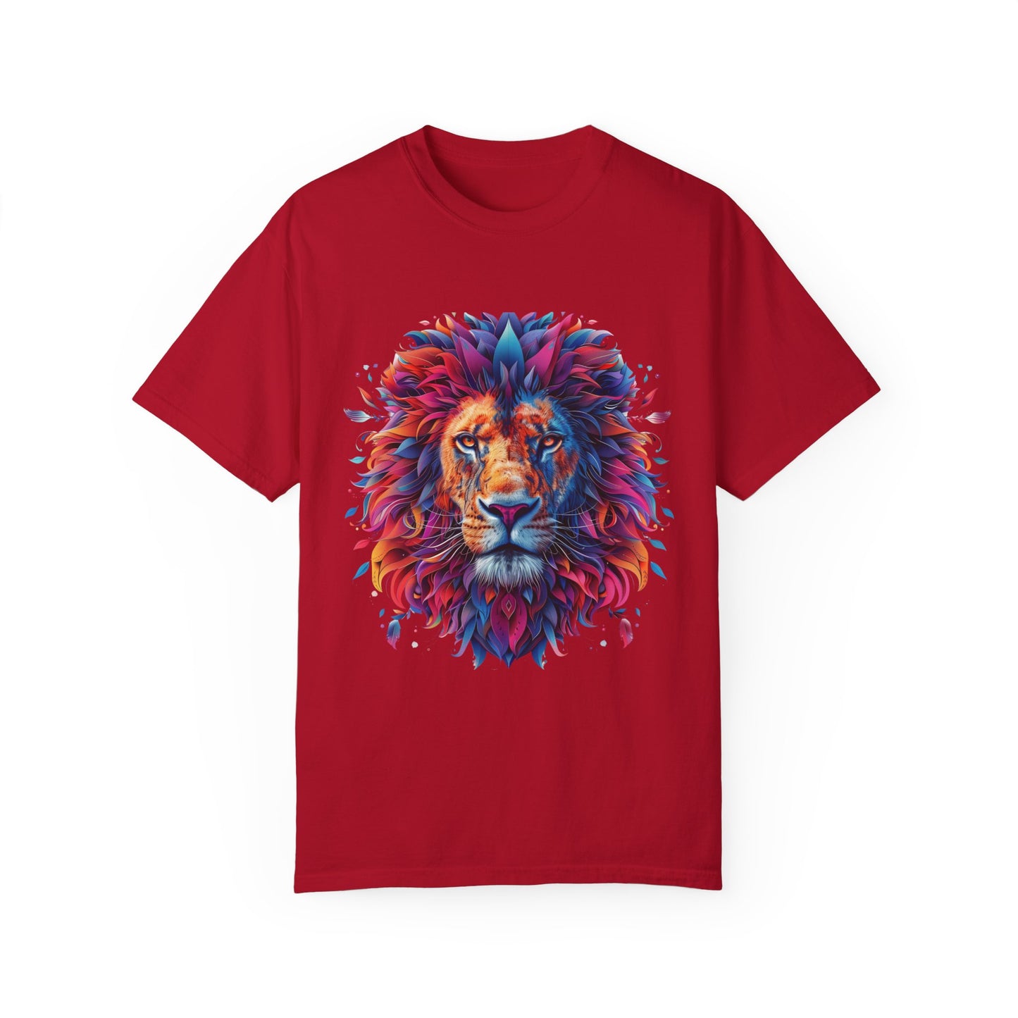 Lion Head Cool Graphic Design Novelty Unisex Garment-dyed T-shirt Cotton Funny Humorous Graphic Soft Premium Unisex Men Women Red T-shirt Birthday Gift-2