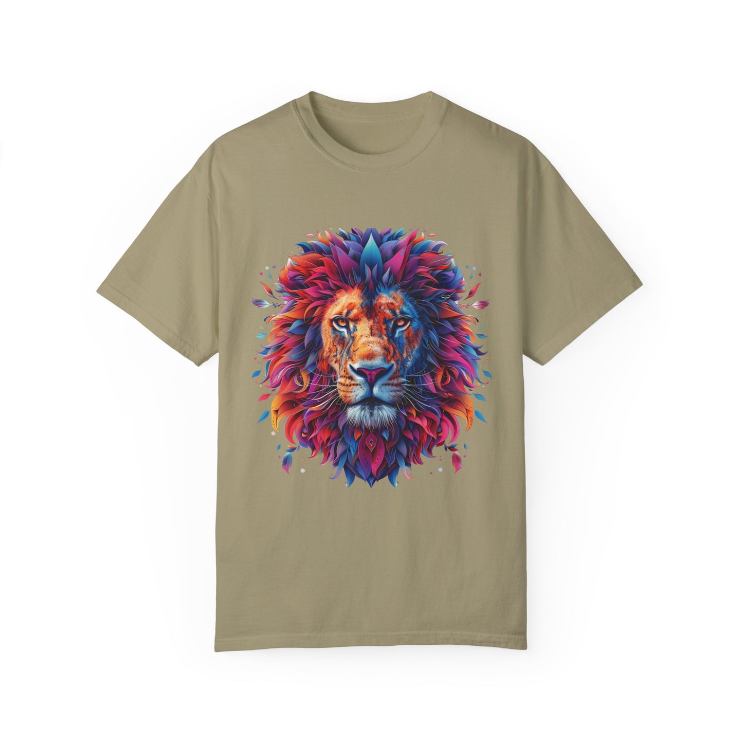 Lion Head Cool Graphic Design Novelty Unisex Garment-dyed T-shirt Cotton Funny Humorous Graphic Soft Premium Unisex Men Women Khaki T-shirt Birthday Gift-11