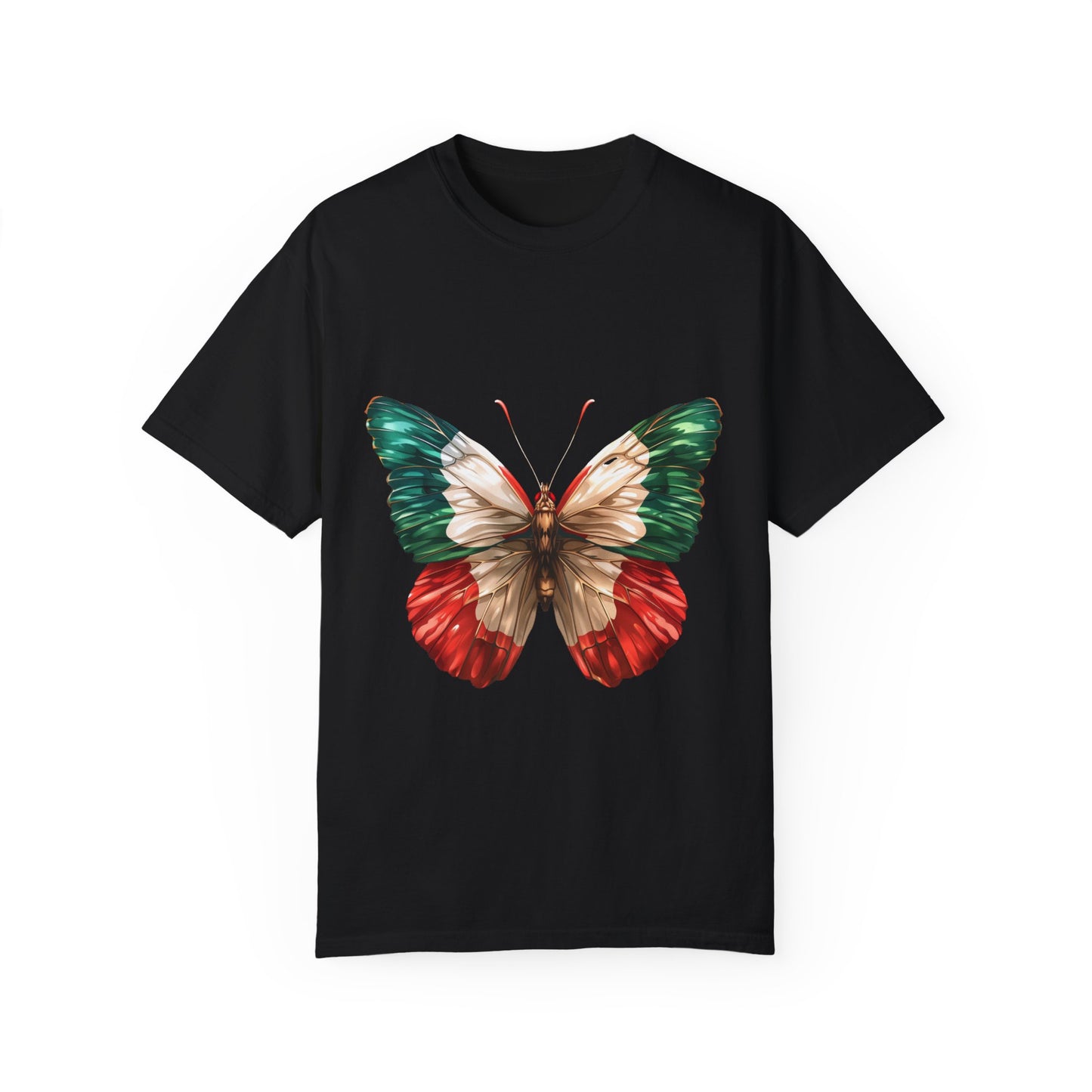 Mexico Flag Butterfly Graphic Unisex Garment Dyed T-shirt Cotton Funny Humorous Graphic Soft Premium Unisex Men Women Black T-shirt Birthday Gift-1