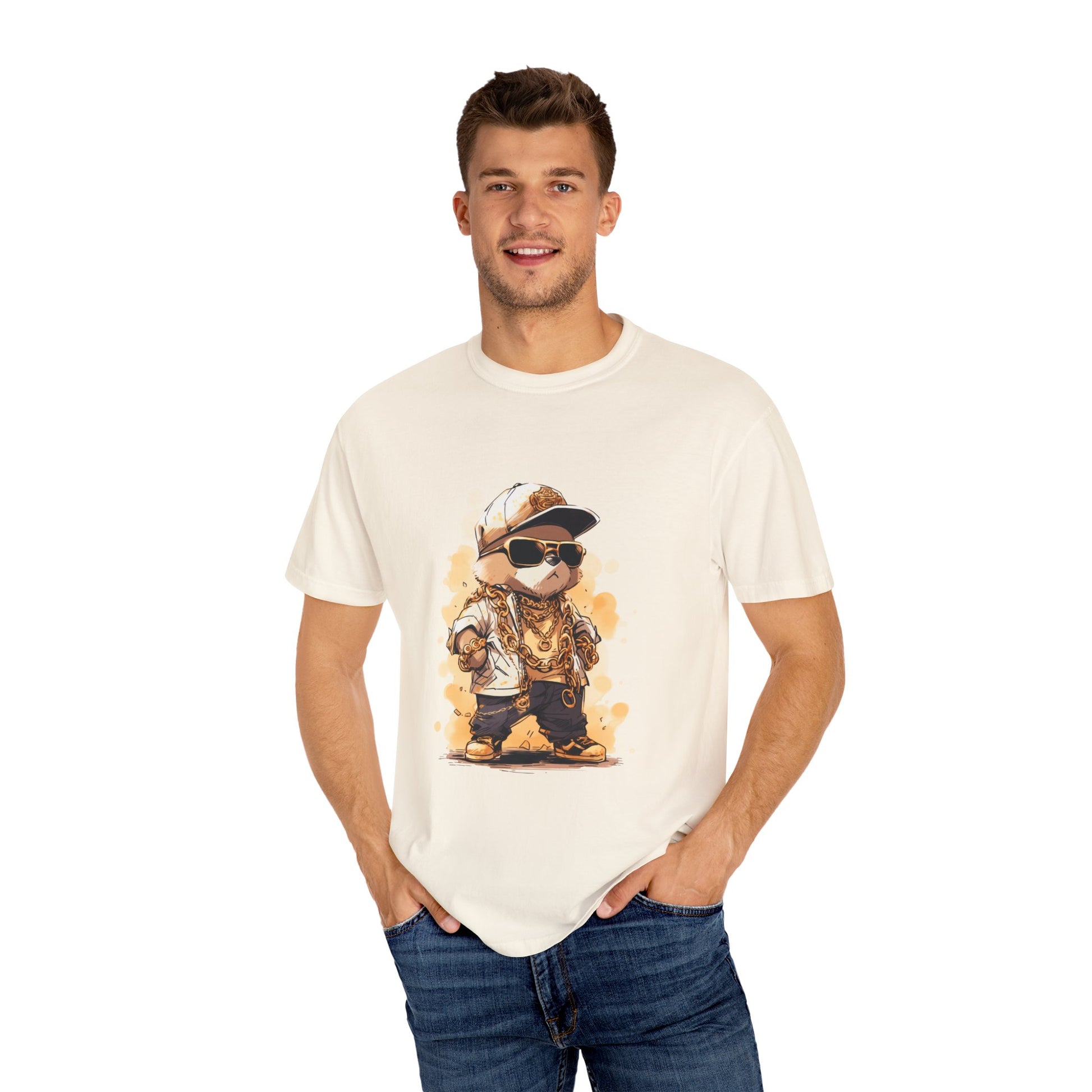 Hip Hop Teddy Bear Graphic Unisex Garment-dyed T-shirt Cotton Funny Humorous Graphic Soft Premium Unisex Men Women Ivory T-shirt Birthday Gift-45