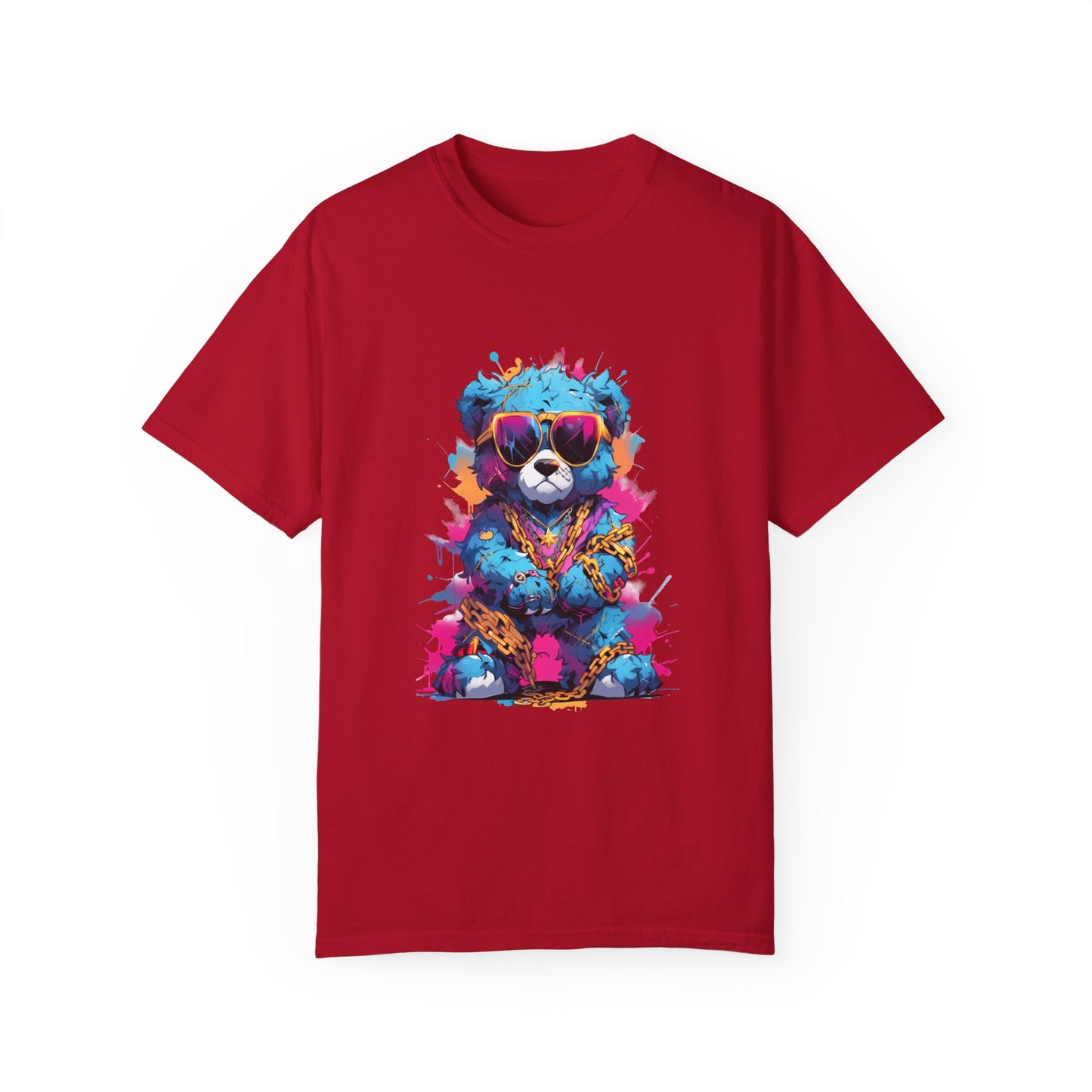 Hip Hop Teddy Bear Graphic Unisex Garment-dyed T-shirt Cotton Funny Humorous Graphic Soft Premium Unisex Men Women Red T-shirt Birthday Gift-2