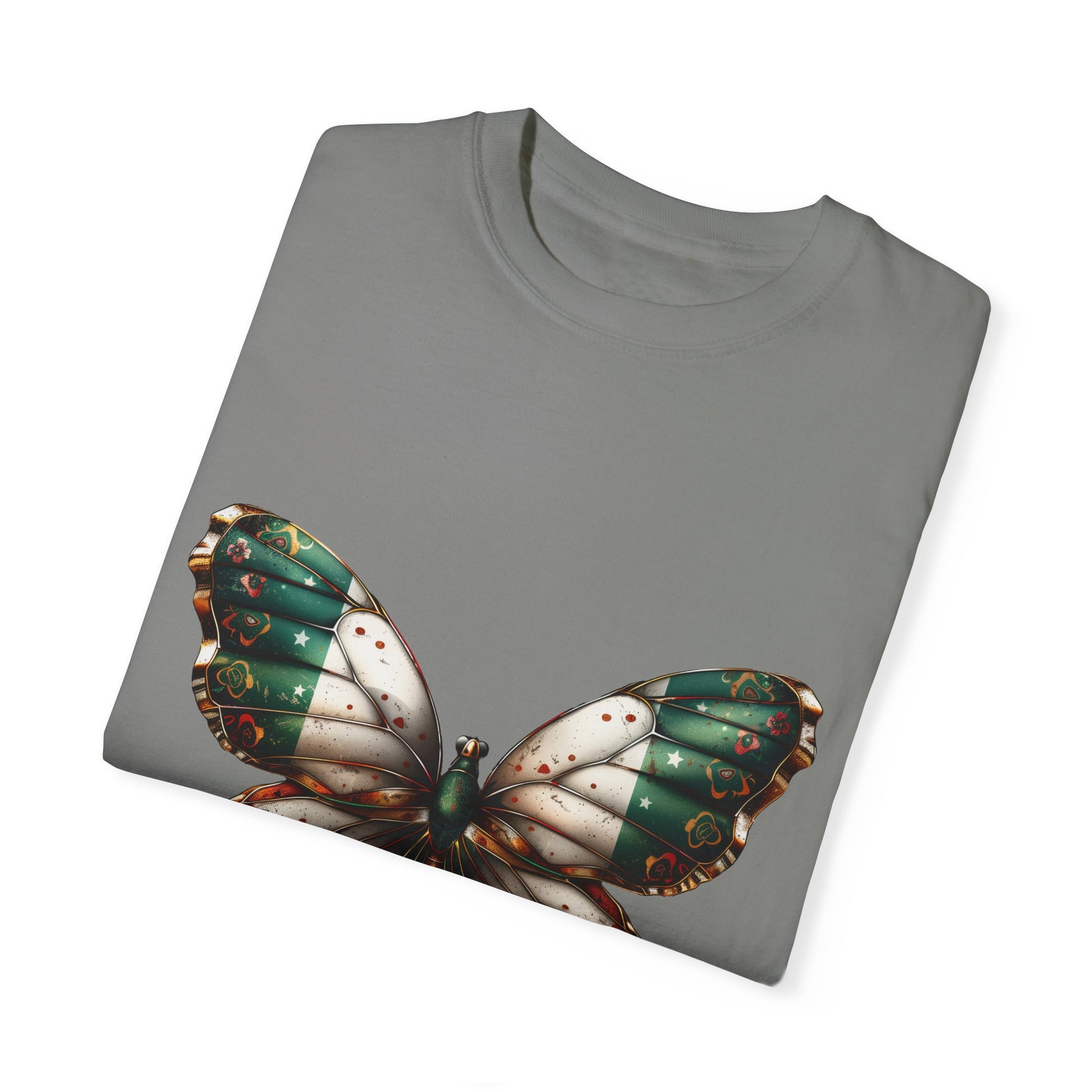 Mexican Pride Flag Butterfly Graphic Unisex Garment Dyed T-shirt Cotton Funny Humorous Graphic Soft Premium Unisex Men Women Granite T-shirt Birthday Gift-26