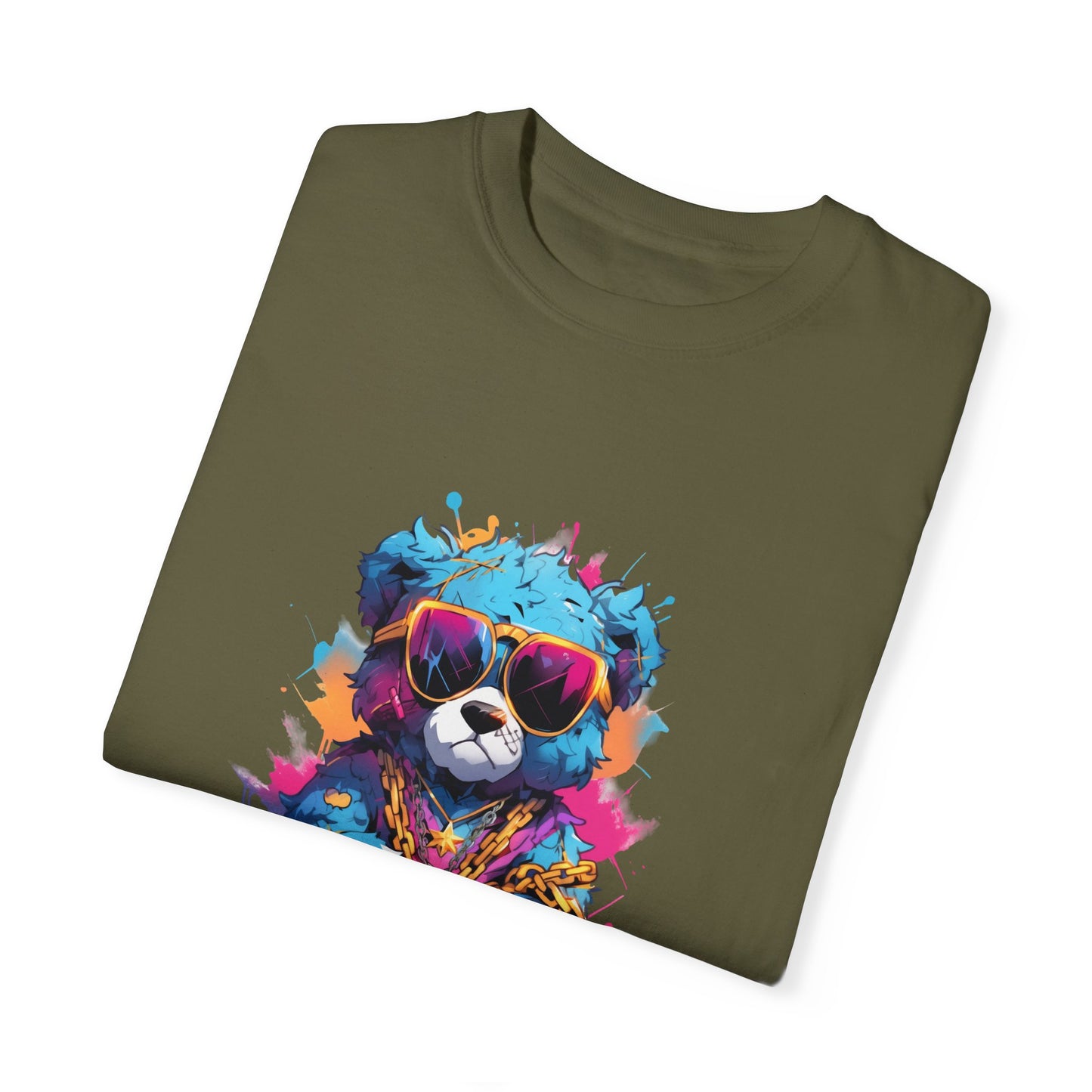 Hip Hop Teddy Bear Graphic Unisex Garment-dyed T-shirt Cotton Funny Humorous Graphic Soft Premium Unisex Men Women Sage T-shirt Birthday Gift-53