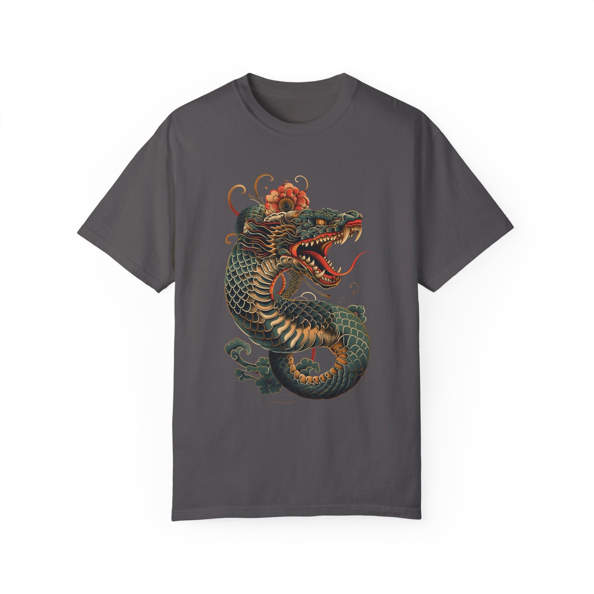 Irezumi Art King Cobra Snake Japanese Tattoo Style Graphic Unisex Garment-dyed T-shirt Cotton Funny Humorous Graphic Soft Premium Unisex Men Women Graphite T-shirt Birthday Gift-8