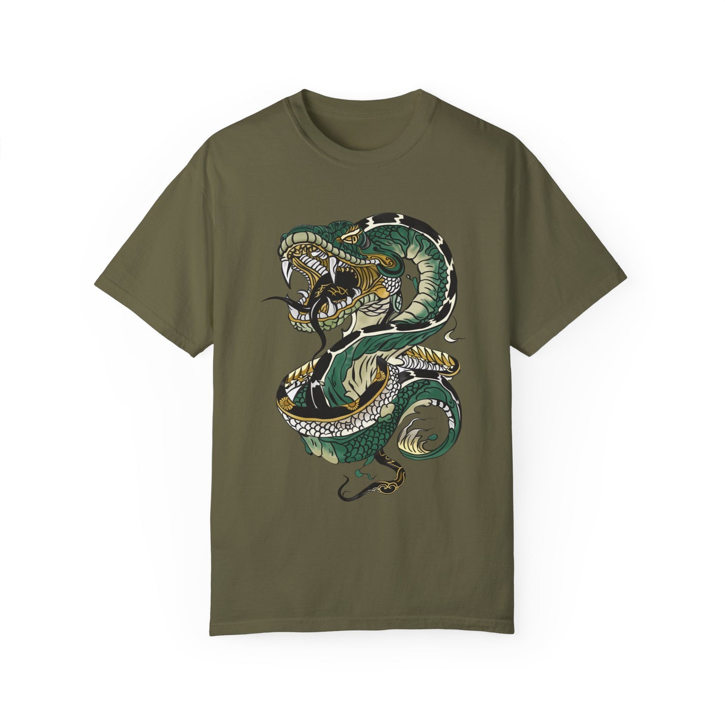 Irezumi Art King Cobra Snake Japanese Tattoo Style Graphic Unisex Garment-dyed T-shirt Cotton Funny Humorous Graphic Soft Premium Unisex Men Women Sage T-shirt Birthday Gift-13