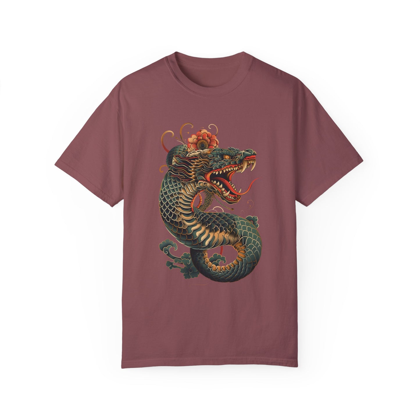 Irezumi Art King Cobra Snake Japanese Tattoo Style Graphic Unisex Garment-dyed T-shirt Cotton Funny Humorous Graphic Soft Premium Unisex Men Women Brick T-shirt Birthday Gift-5