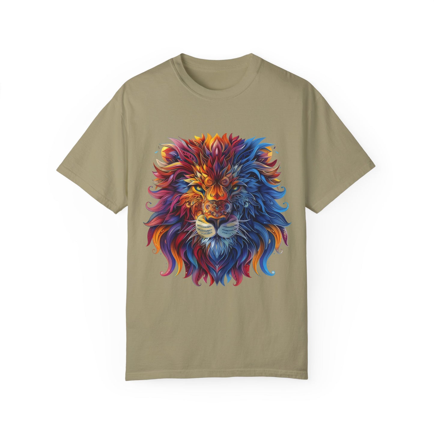 Lion Head Cool Graphic Design Novelty Unisex Garment-dyed T-shirt Cotton Funny Humorous Graphic Soft Premium Unisex Men Women Khaki T-shirt Birthday Gift-11