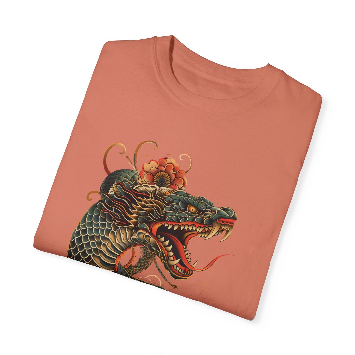 Irezumi Art King Cobra Snake Japanese Tattoo Style Graphic Unisex Garment-dyed T-shirt Cotton Funny Humorous Graphic Soft Premium Unisex Men Women Terracotta T-shirt Birthday Gift-56