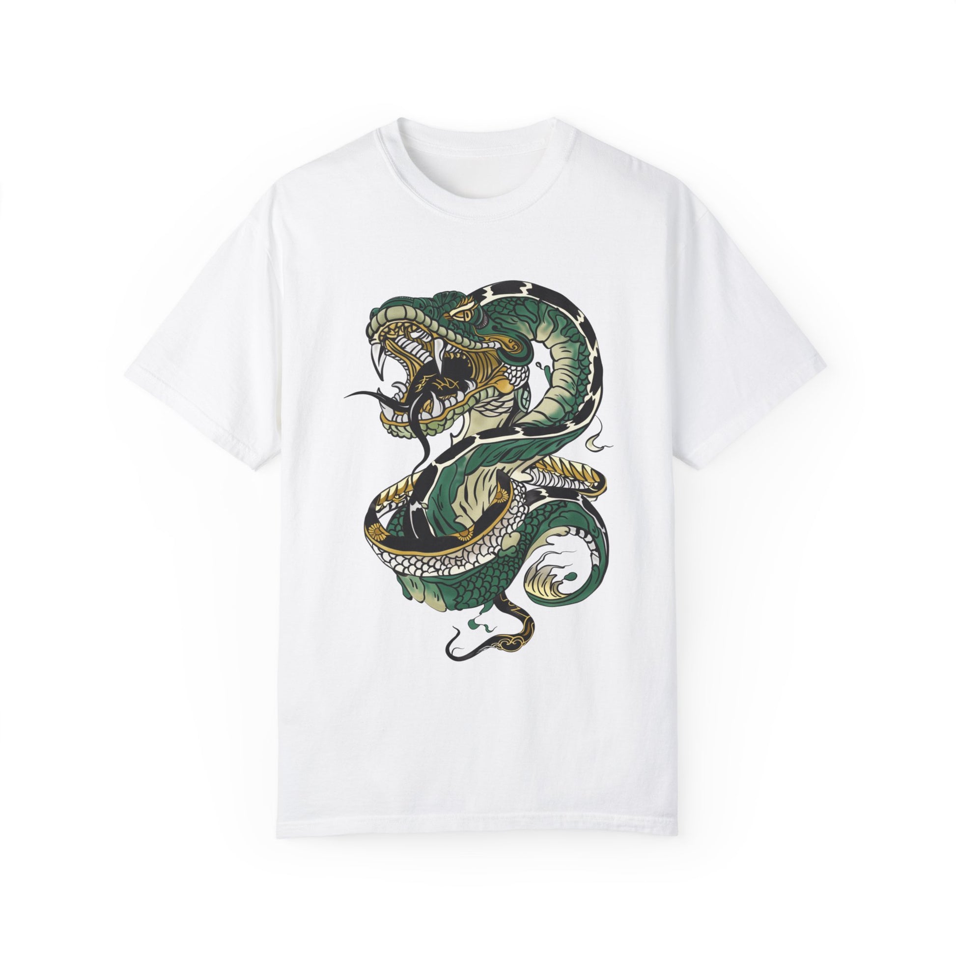 Irezumi Art King Cobra Snake Japanese Tattoo Style Graphic Unisex Garment-dyed T-shirt Cotton Funny Humorous Graphic Soft Premium Unisex Men Women White T-shirt Birthday Gift-3