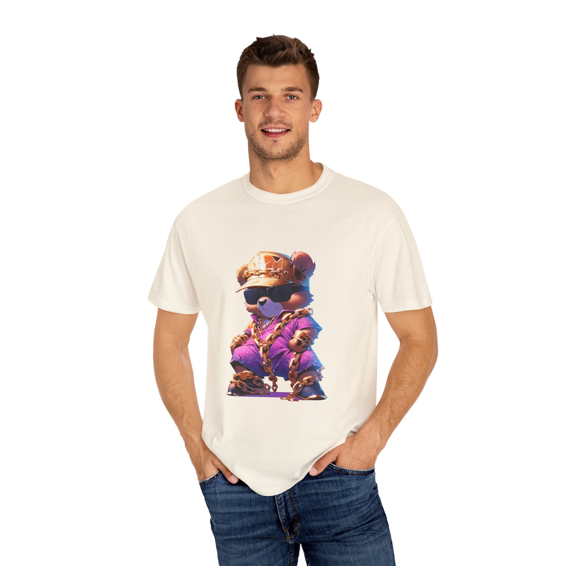 Hip Hop Teddy Bear Graphic Unisex Garment-dyed T-shirt Cotton Funny Humorous Graphic Soft Premium Unisex Men Women Ivory T-shirt Birthday Gift-45