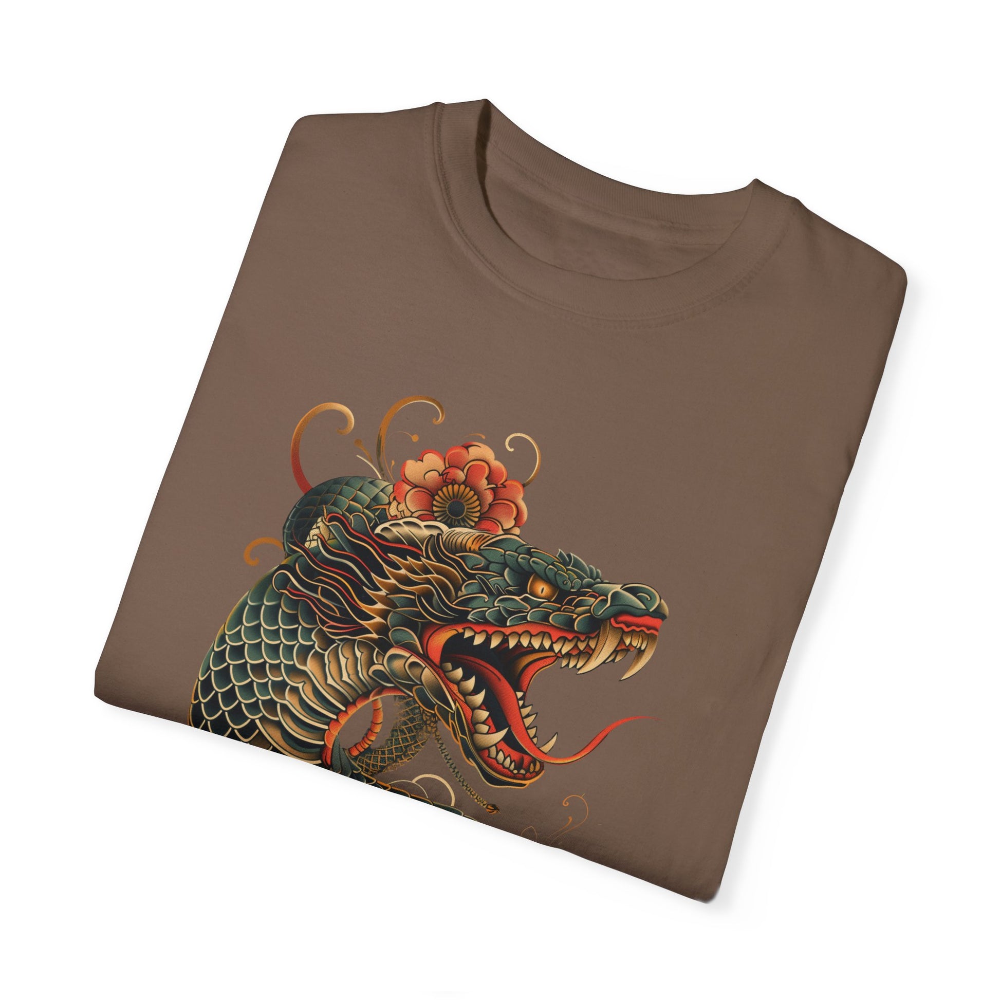 Irezumi Art King Cobra Snake Japanese Tattoo Style Graphic Unisex Garment-dyed T-shirt Cotton Funny Humorous Graphic Soft Premium Unisex Men Women Espresso T-shirt Birthday Gift-59