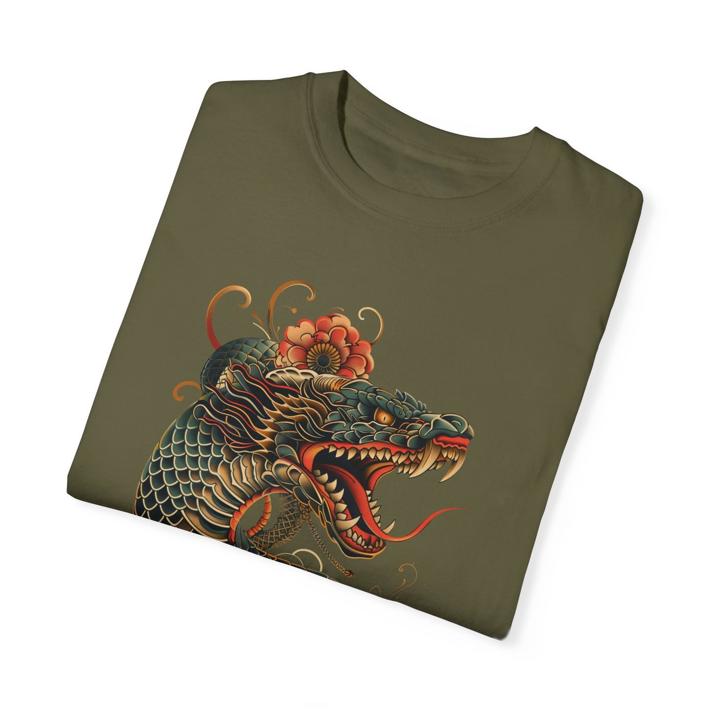 Irezumi Art King Cobra Snake Japanese Tattoo Style Graphic Unisex Garment-dyed T-shirt Cotton Funny Humorous Graphic Soft Premium Unisex Men Women Sage T-shirt Birthday Gift-53