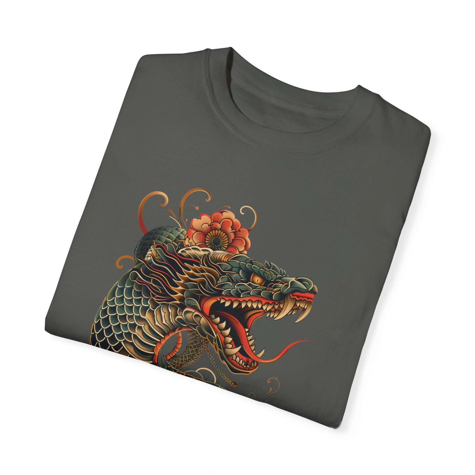 Irezumi Art King Cobra Snake Japanese Tattoo Style Graphic Unisex Garment-dyed T-shirt Cotton Funny Humorous Graphic Soft Premium Unisex Men Women Pepper T-shirt Birthday Gift-50