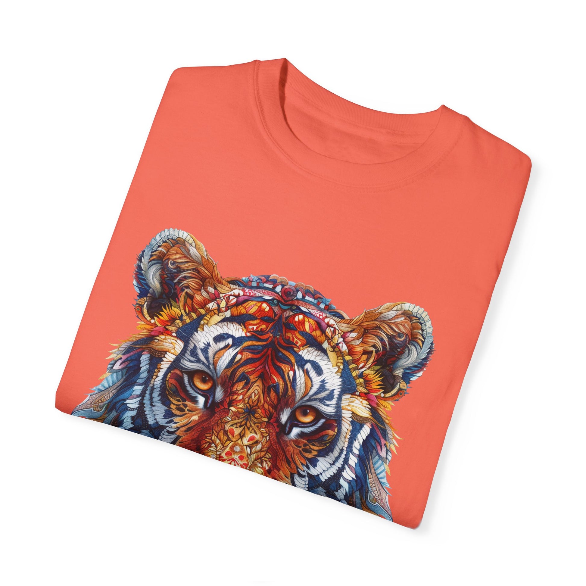 Lion Head Cool Graphic Design Novelty Unisex Garment-dyed T-shirt Cotton Funny Humorous Graphic Soft Premium Unisex Men Women Bright Salmon T-shirt Birthday Gift-32