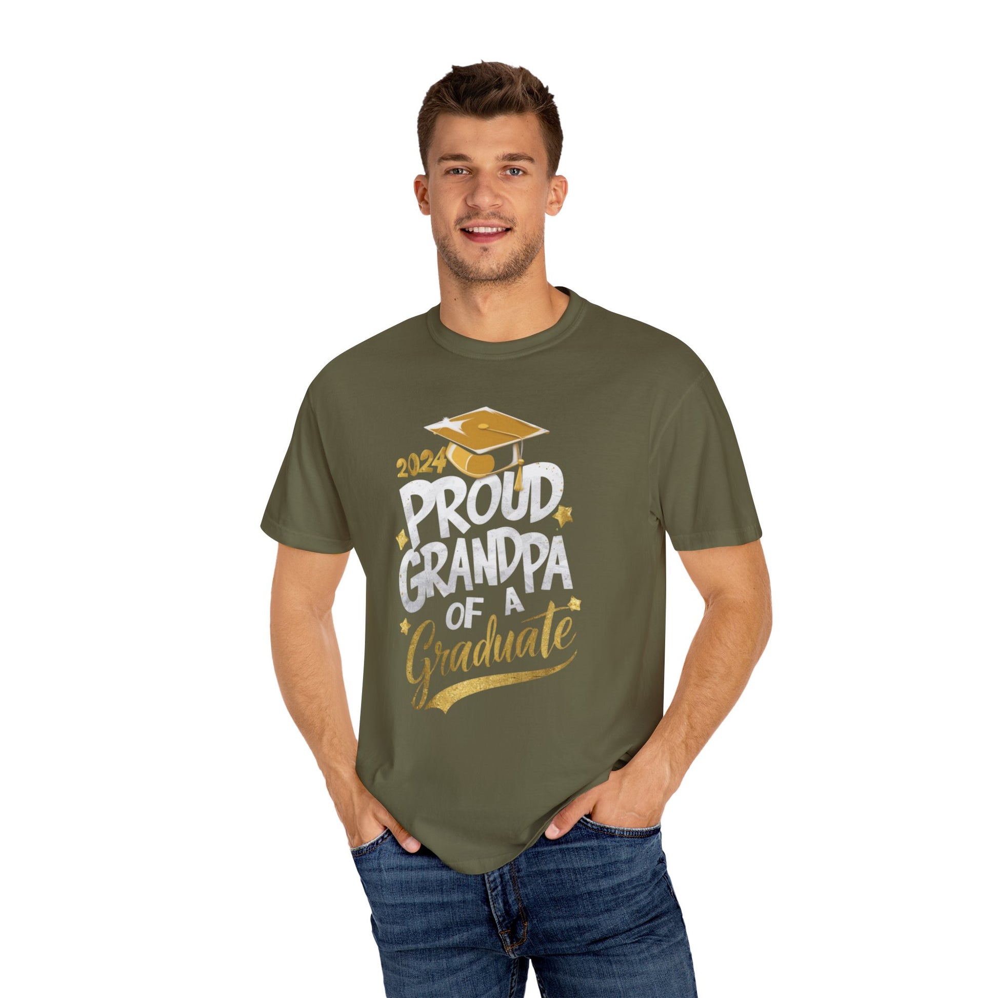 Proud Grandpa of a 2024 Graduate Unisex Garment-dyed T-shirt Cotton Funny Humorous Graphic Soft Premium Unisex Men Women Sage T-shirt Birthday Gift-54